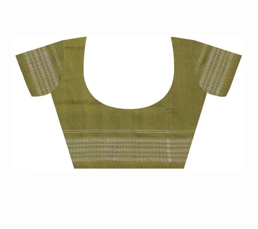 Latest design ikat saree in green and brown color, with blouse piece. - Koshali Arts & Crafts Enterprise