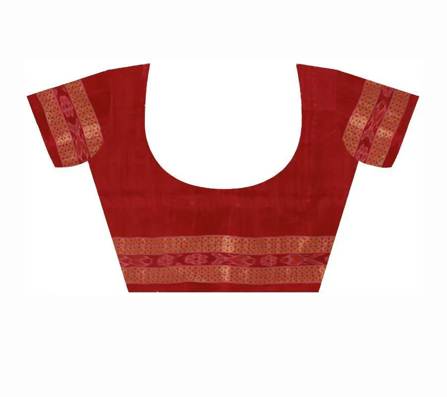Exclusive Sambalpuri handwoven Bomkei pattern saree in Maroon and brown color. With blouse piece. - Koshali Arts & Crafts Enterprise