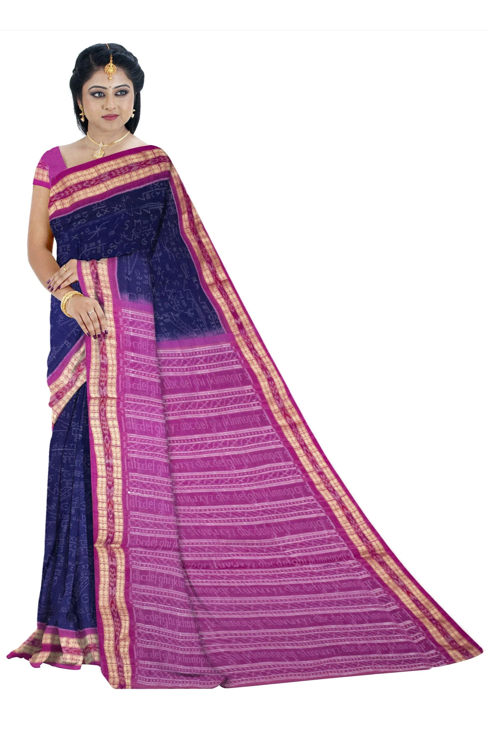 Blue and Black color Mathematics cotton Saree with blouse piece. - Koshali Arts & Crafts Enterprise