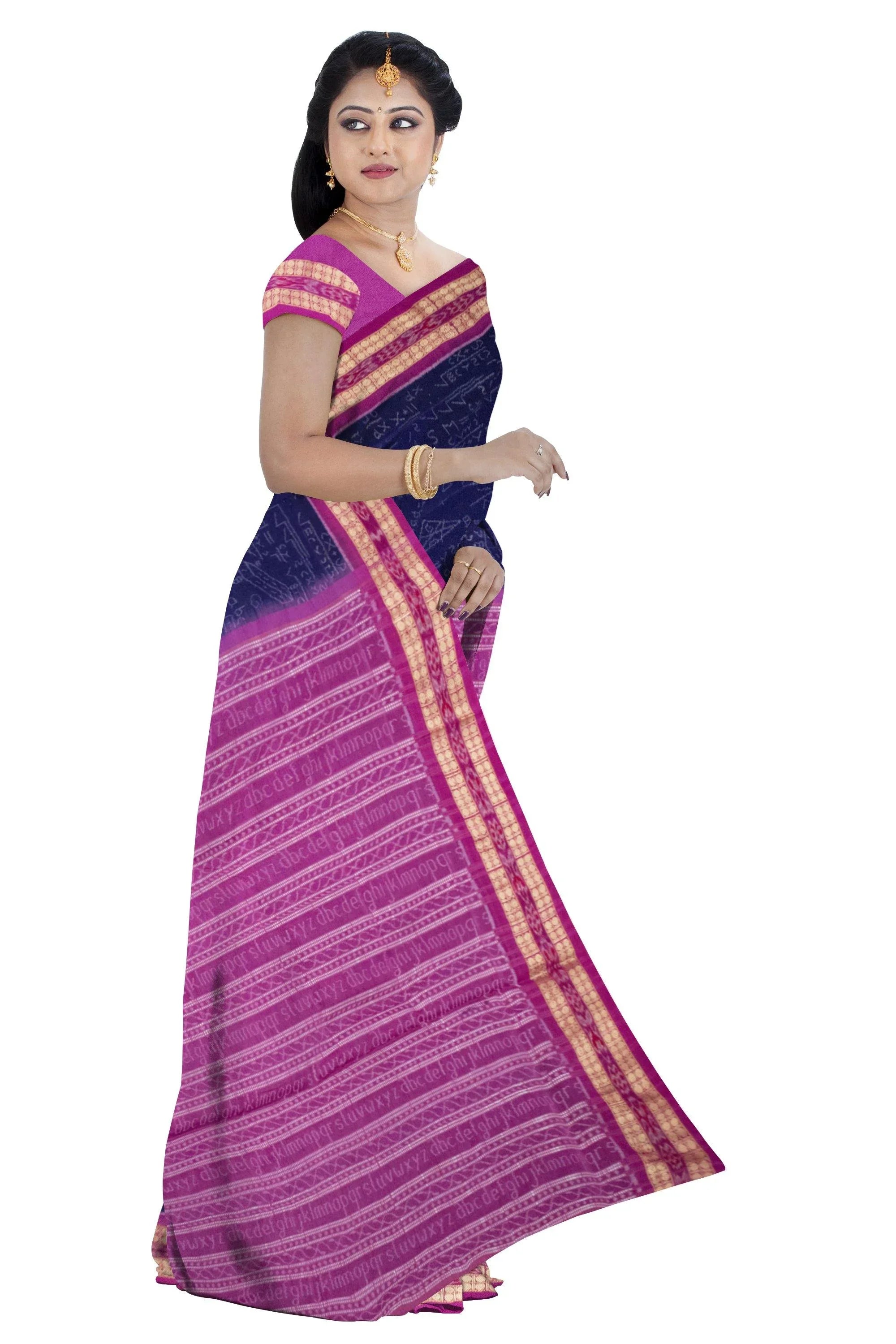 Blue and Black color Mathematics cotton Saree with blouse piece. - Koshali Arts & Crafts Enterprise