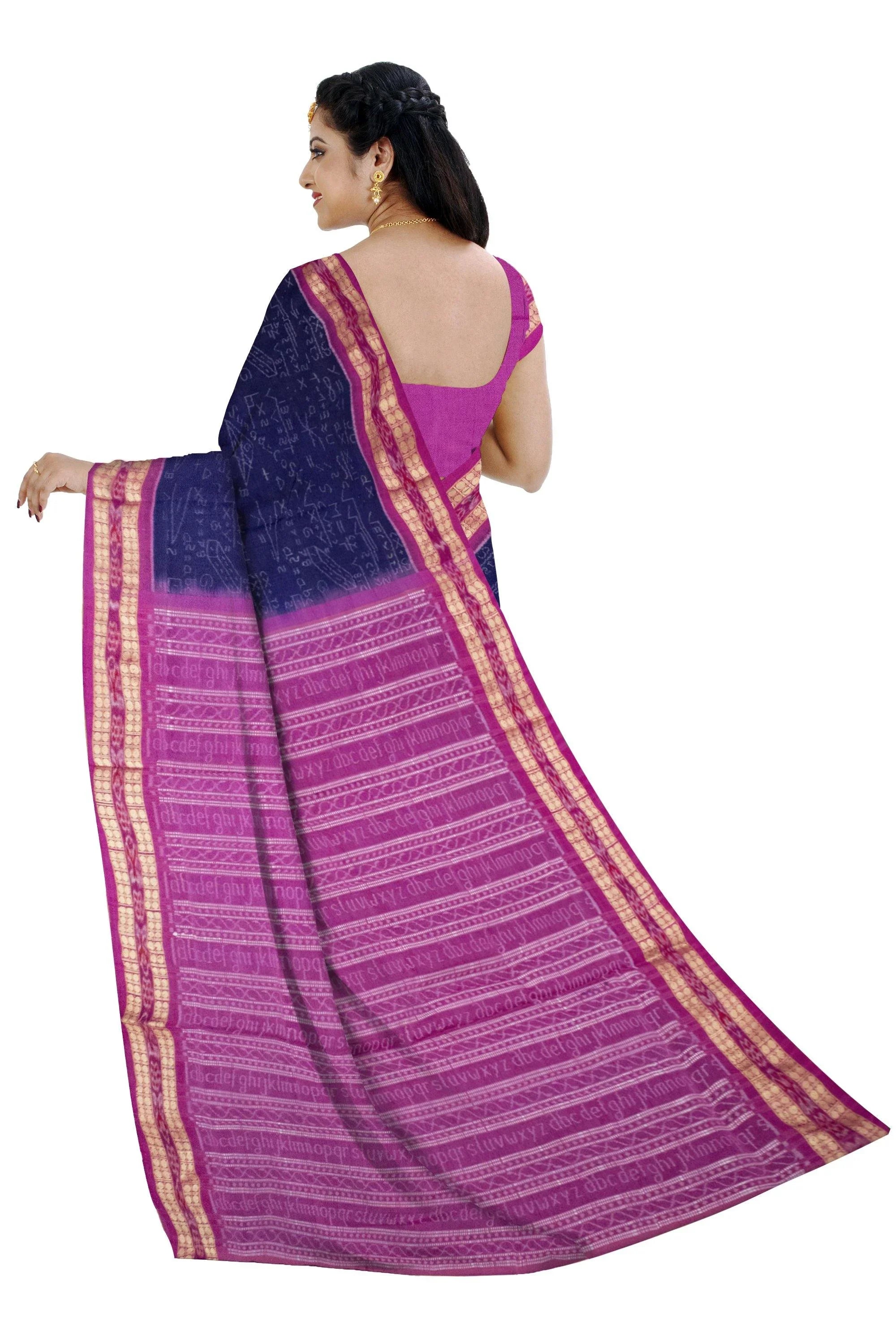 Blue and Black color Mathematics cotton Saree with blouse piece. - Koshali Arts & Crafts Enterprise