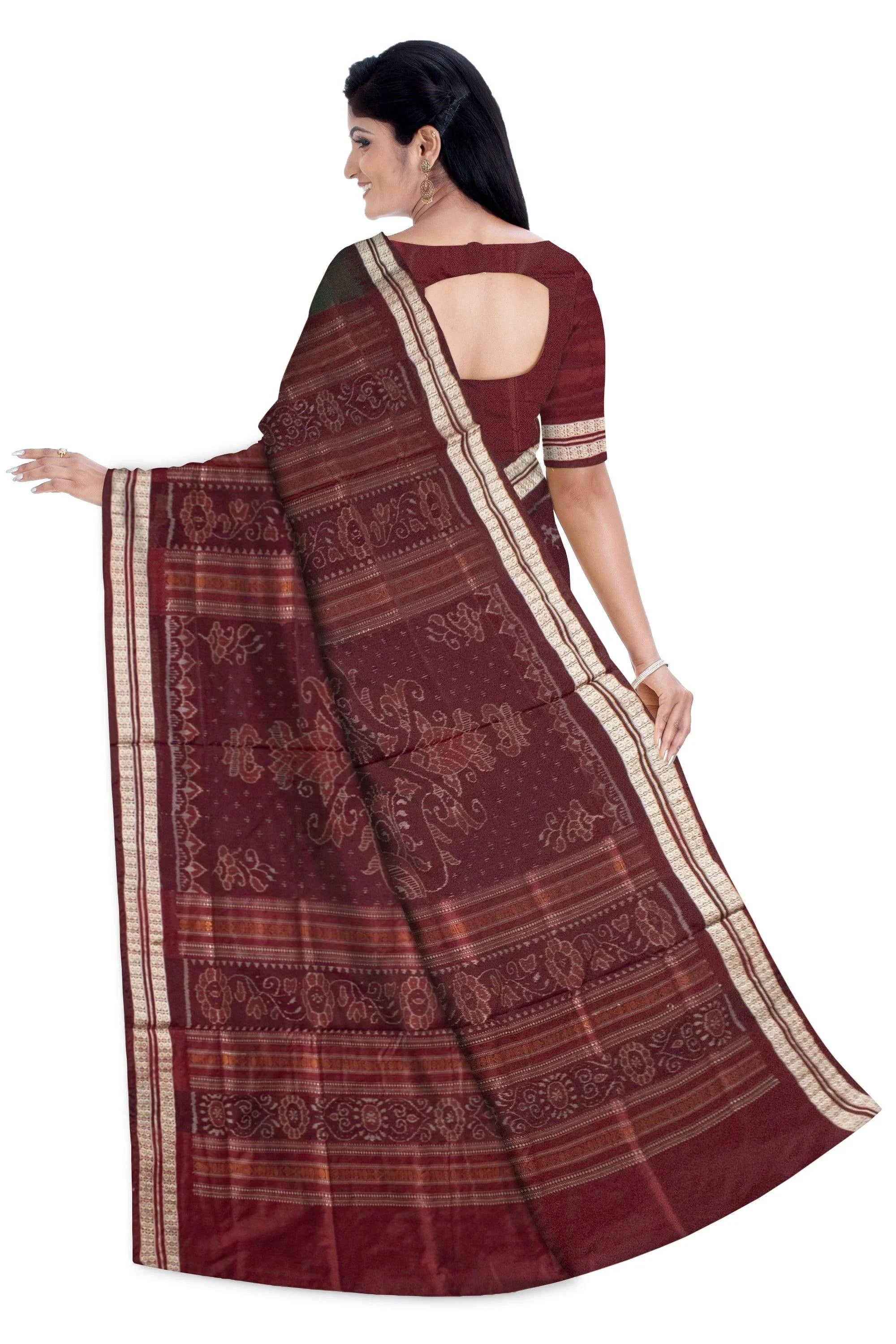 Latest design Pata saree in green and brown and flora print with blouse Piece - Koshali Arts & Crafts Enterprise
