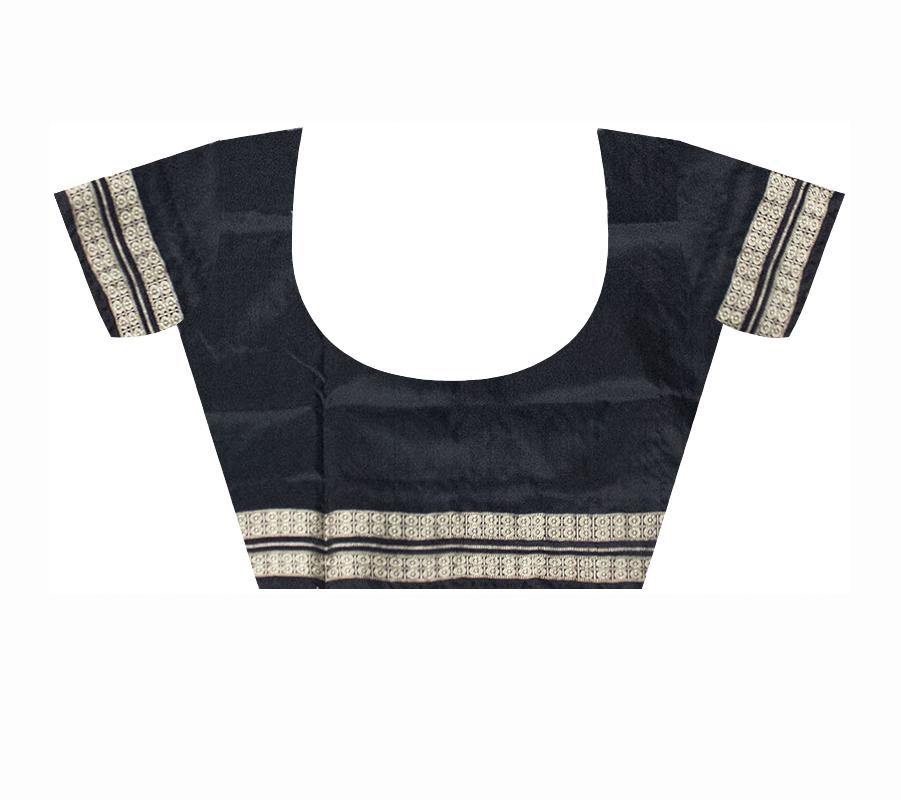 Latest design Pata saree in blue and black and flora print with blouse Piece - Koshali Arts & Crafts Enterprise