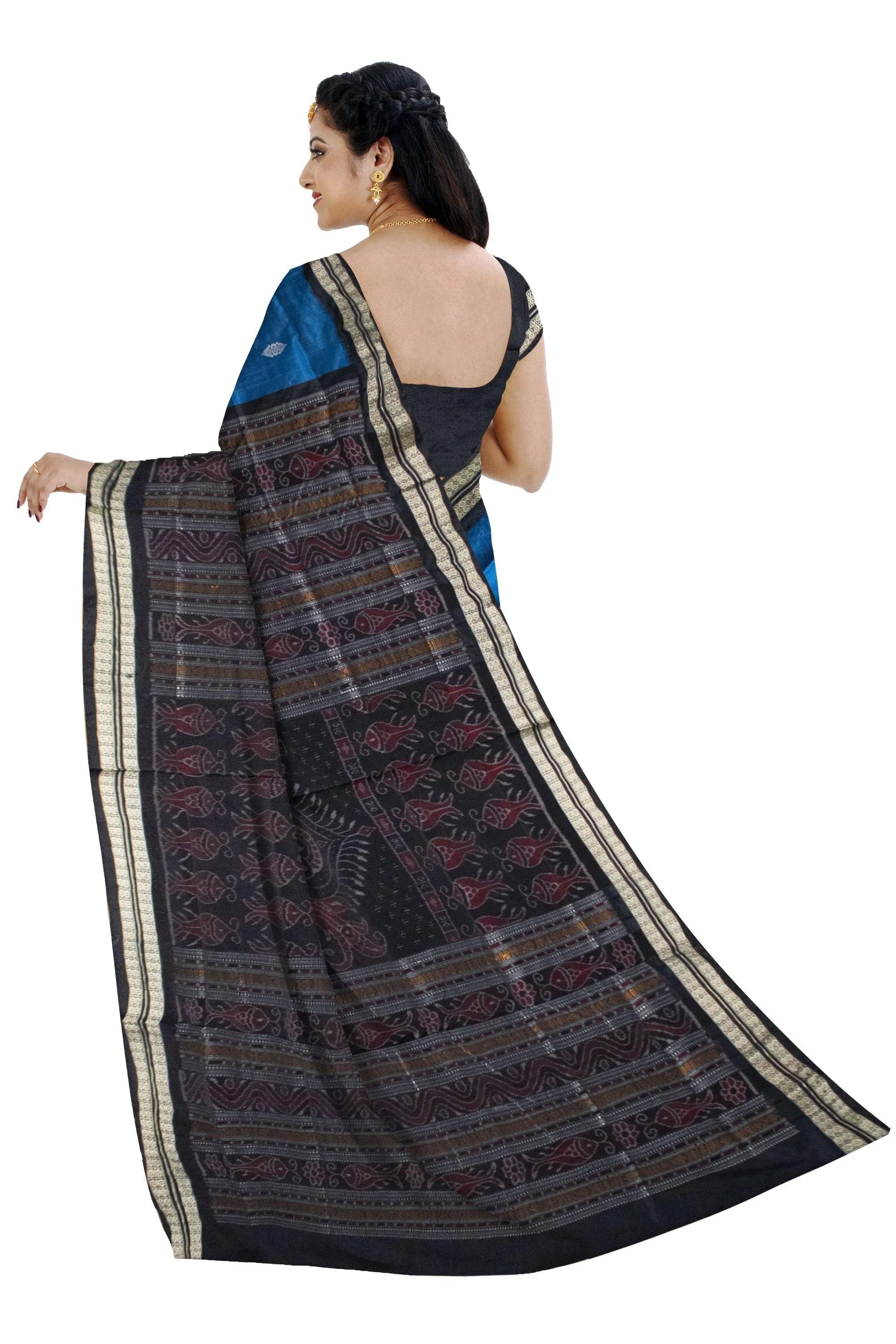 Latest design Pata saree in blue and black and flora print with blouse Piece - Koshali Arts & Crafts Enterprise