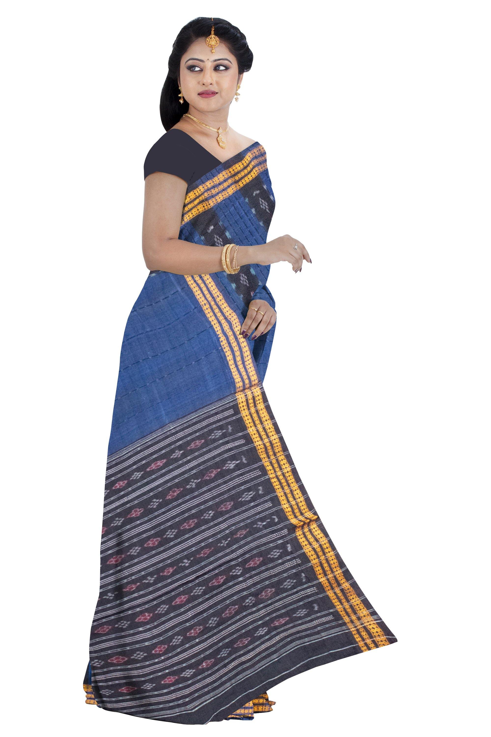 Blue color Pure cotton Sambalpuri saree with lack lining. - Koshali Arts & Crafts Enterprise