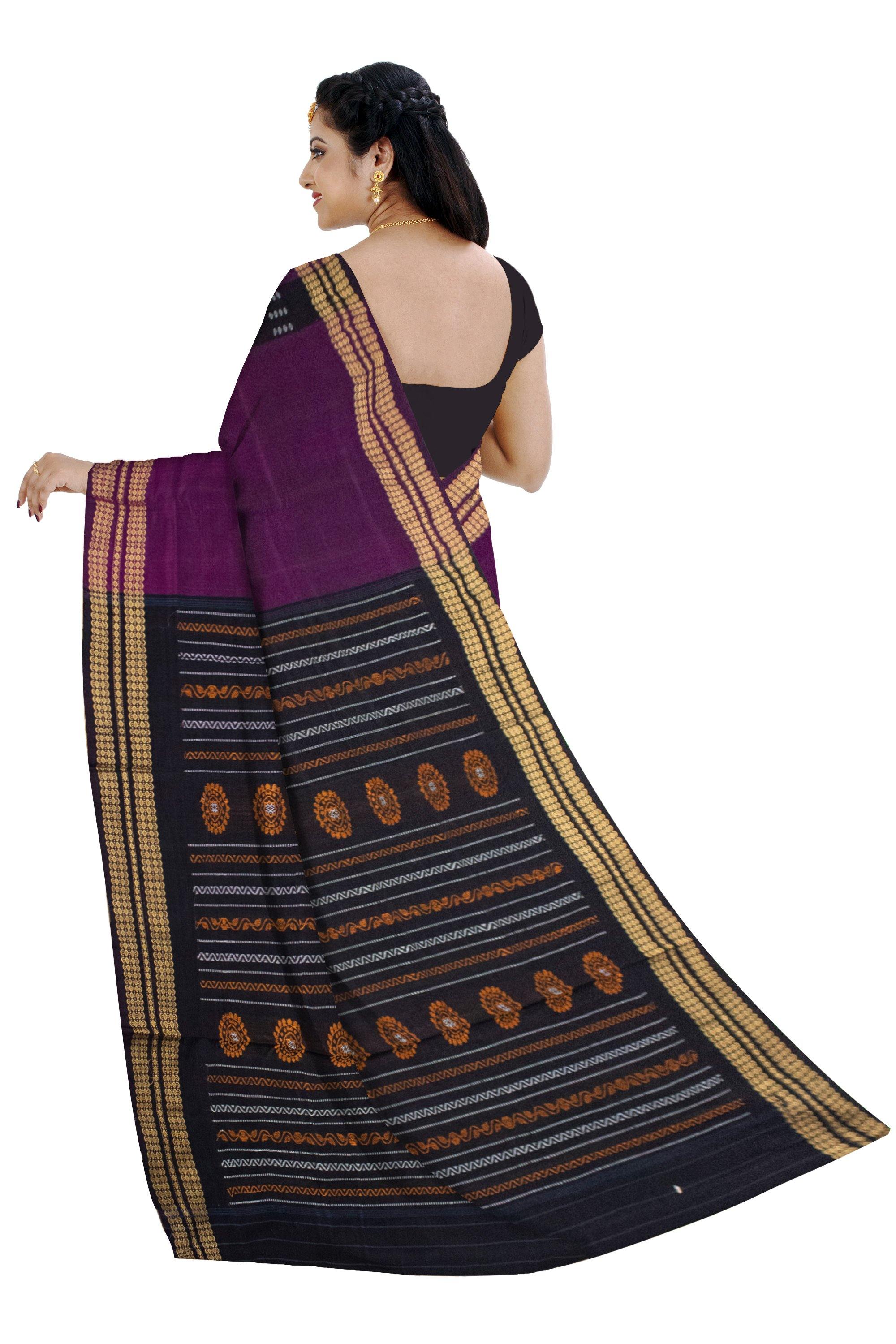 Sambalpuri Violeta color cotton saree with Black Lining and Bomkei pattern. - Koshali Arts & Crafts Enterprise