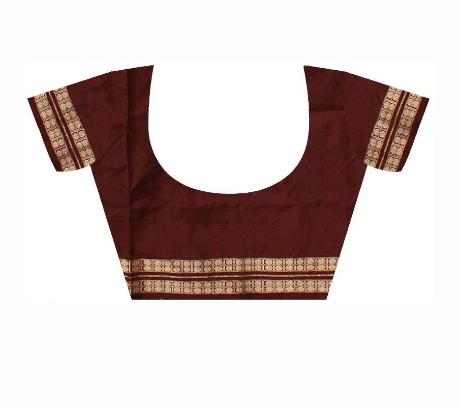 Maroon And Brown mix Patli Pata saree, With blouse piece. - Koshali Arts & Crafts Enterprise