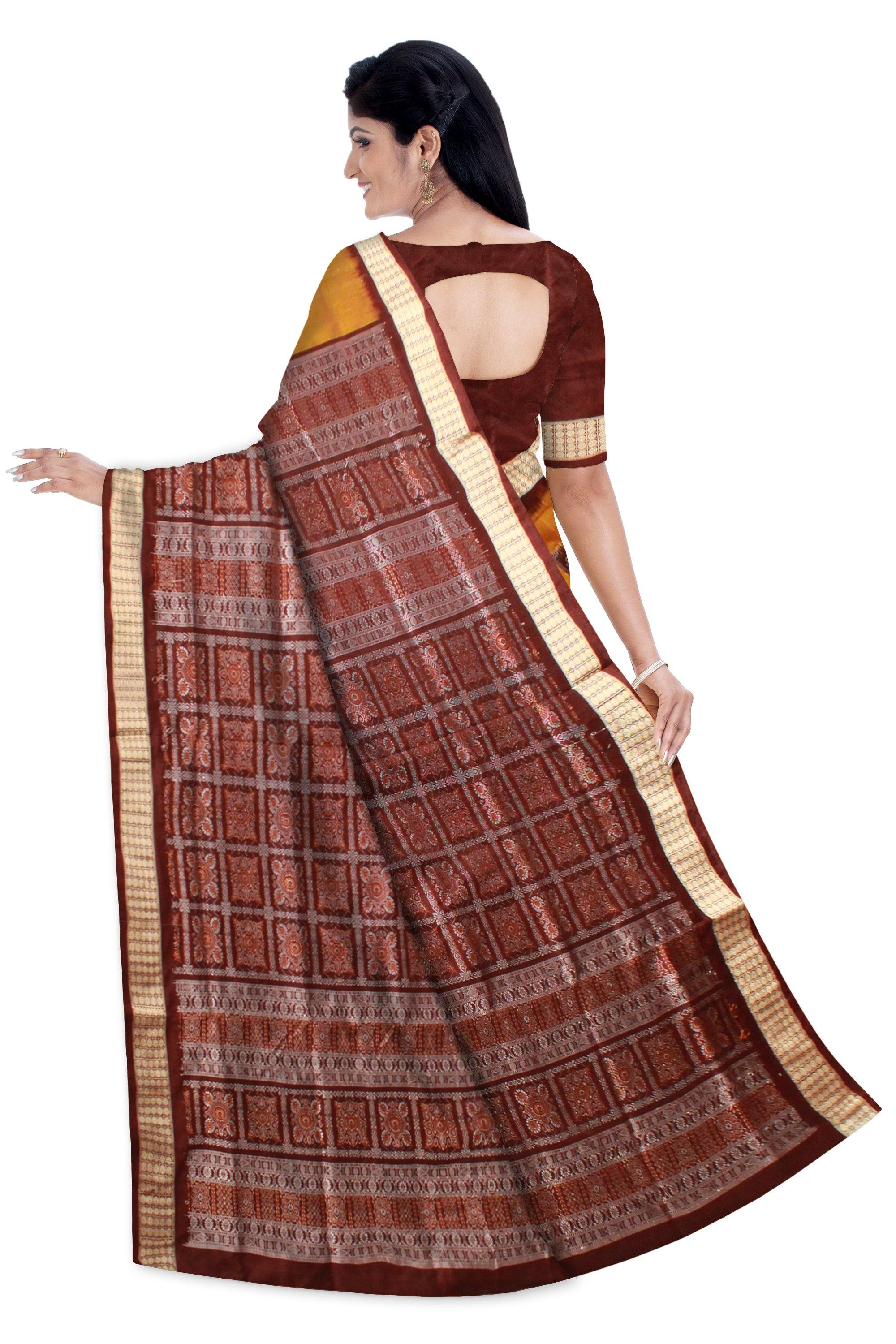 Yellow Color Pata saree with Maroon lining with blouse piece. - Koshali Arts & Crafts Enterprise