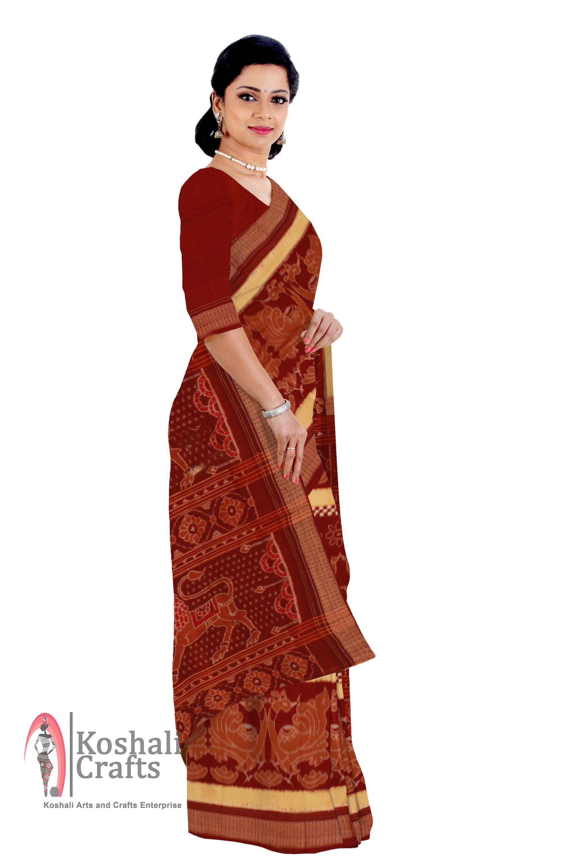 Sambalpuri handwoven tradition maroon Nrutyangana saree with sapta  print and with blouse piece - Koshali Arts & Crafts Enterprise