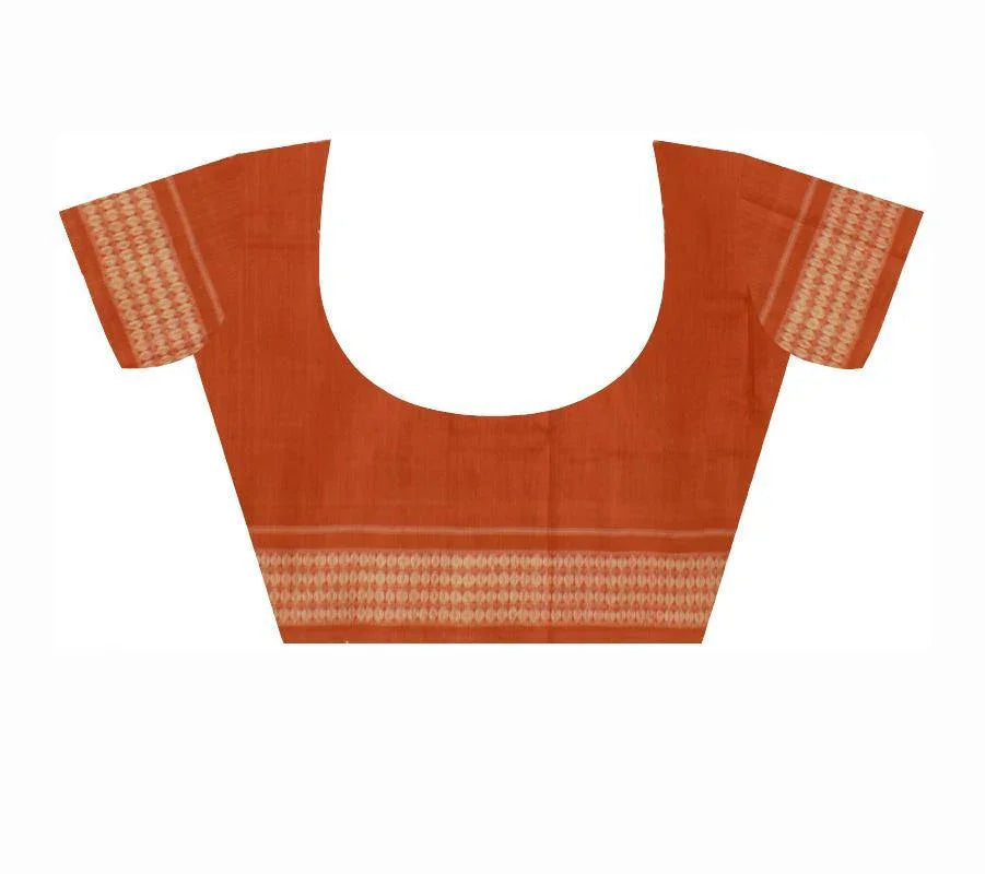 Sambalpuri handwoven tradition Brown Flower print IKAT Saree with blouse piece - Koshali Arts & Crafts Enterprise