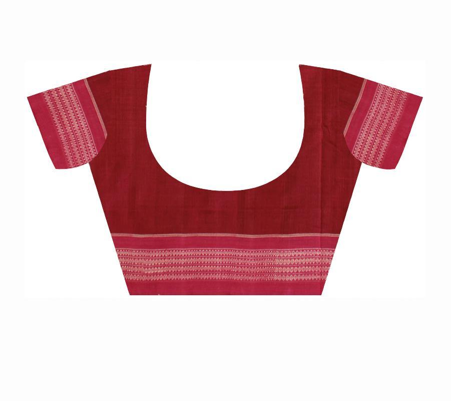 Handwoven Rudraksh print Maroon Barpali Sambalpuri IKAT saree with blouse piece - Koshali Arts & Crafts Enterprise
