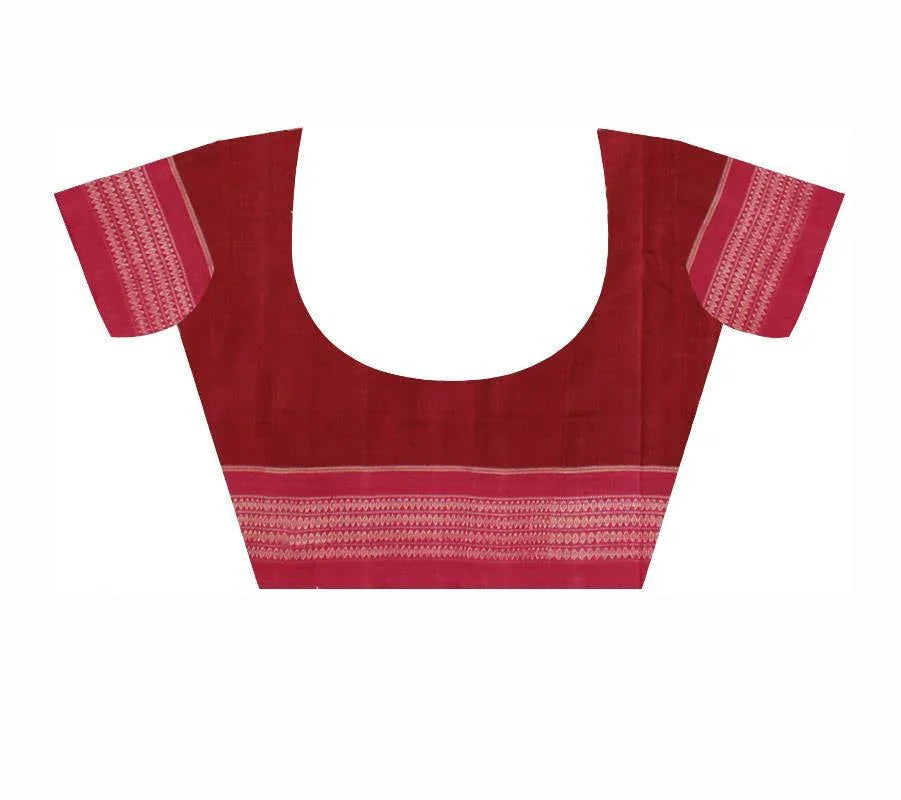 Handwoven Rudraksh print Maroon Barpali Sambalpuri IKAT saree with blouse piece - Koshali Arts & Crafts Enterprise