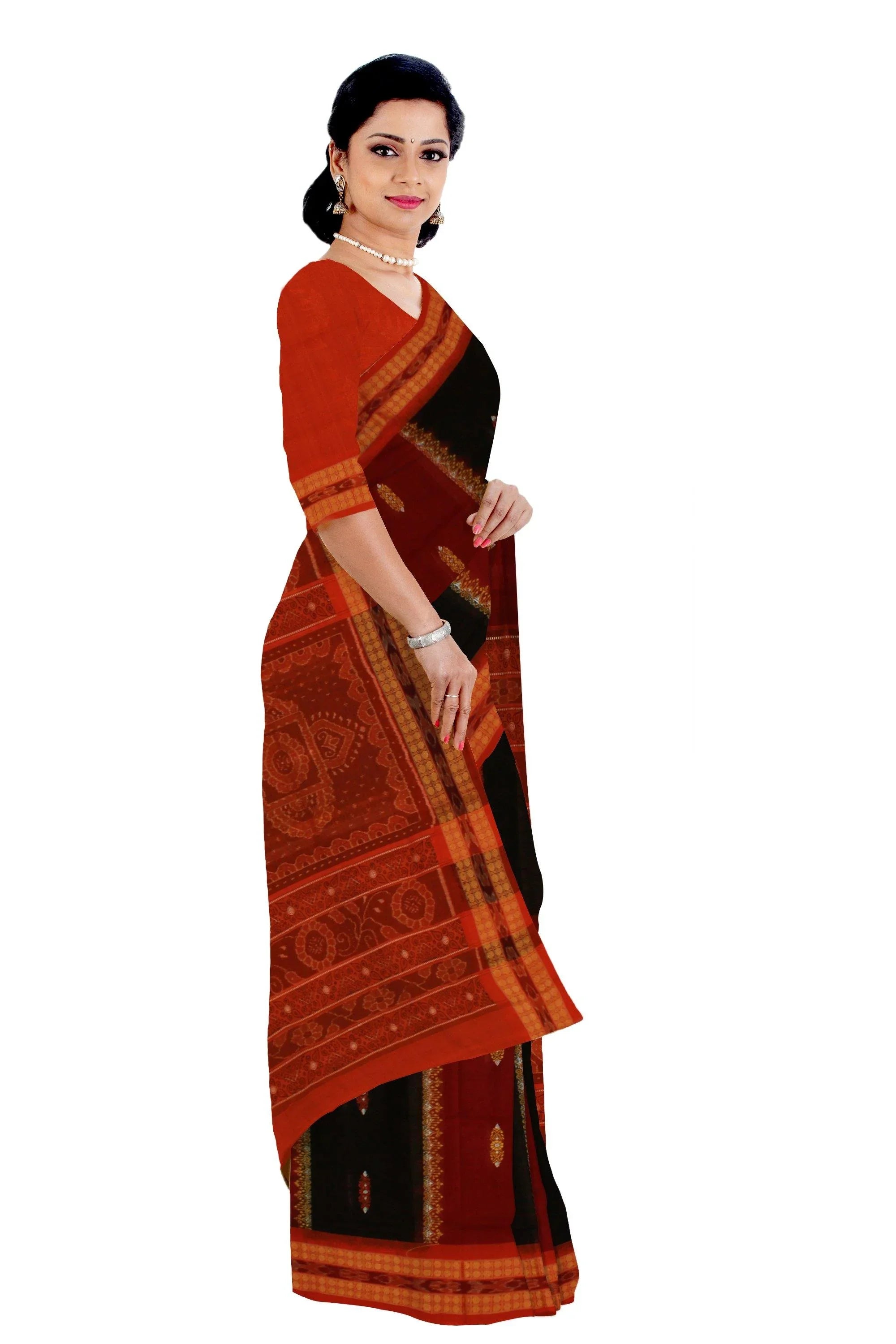 Sambalpuri small Bomkei flower print IKAT saree in multicolor design with blouse piece - Koshali Arts & Crafts Enterprise