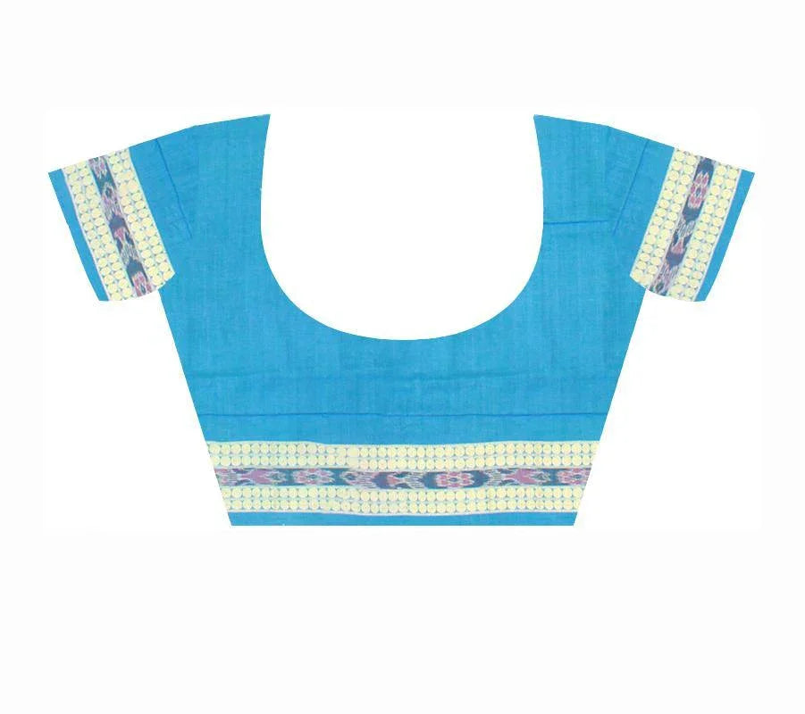 Sambalpuri handwoven traditional cotton saree in black & sky blue color with blouse piece - Koshali Arts & Crafts Enterprise