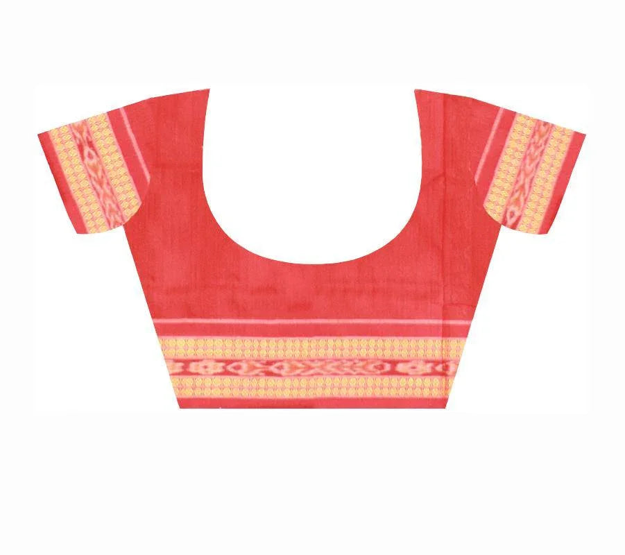 Authentic Sambalpuri Cotton Sapta saree, with flower print in body. ( With Blouse piece) - Koshali Arts & Crafts Enterprise