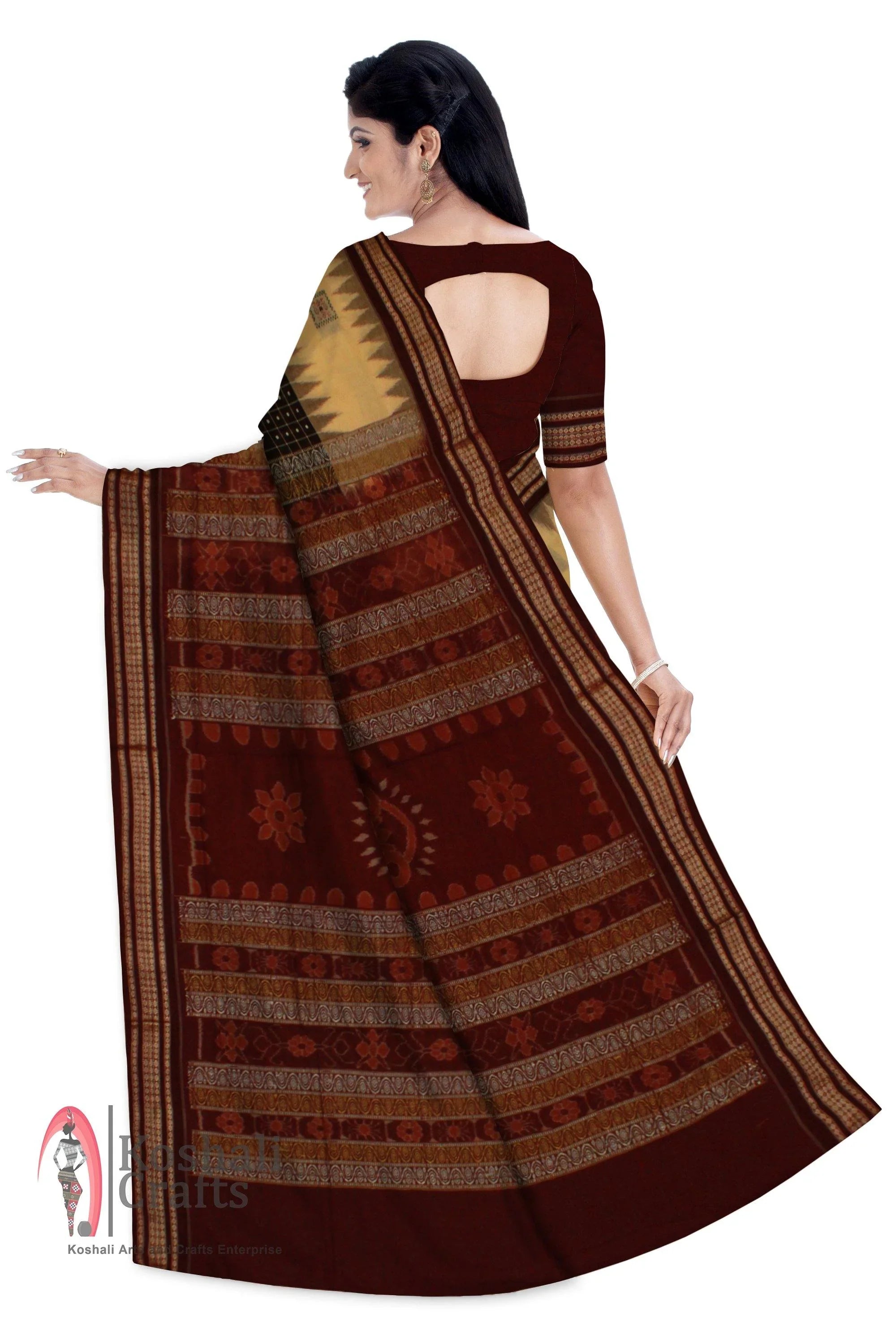 Sambalpuri Box pattern pure cotton Saree in Bomkei Pattern (with Blouse Piece). - Koshali Arts & Crafts Enterprise