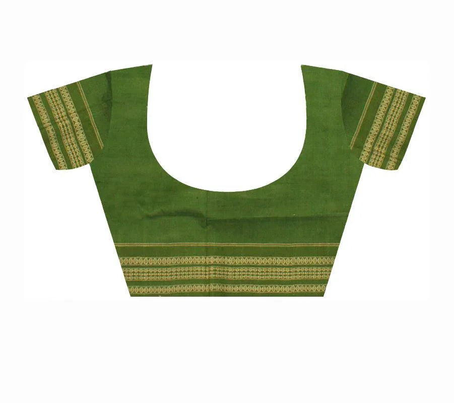 Exclusive Sambalpuri Rudrakhya print Barpali saree with Flower printed Pallu in Green Color - Koshali Arts & Crafts Enterprise