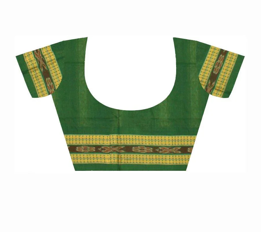 Authentic Sambalpuri Box pattern Saree with Flower Bomkei Pattern body in maroon color and green in pallu ( with Blouse Piece) - Koshali Arts & Crafts Enterprise