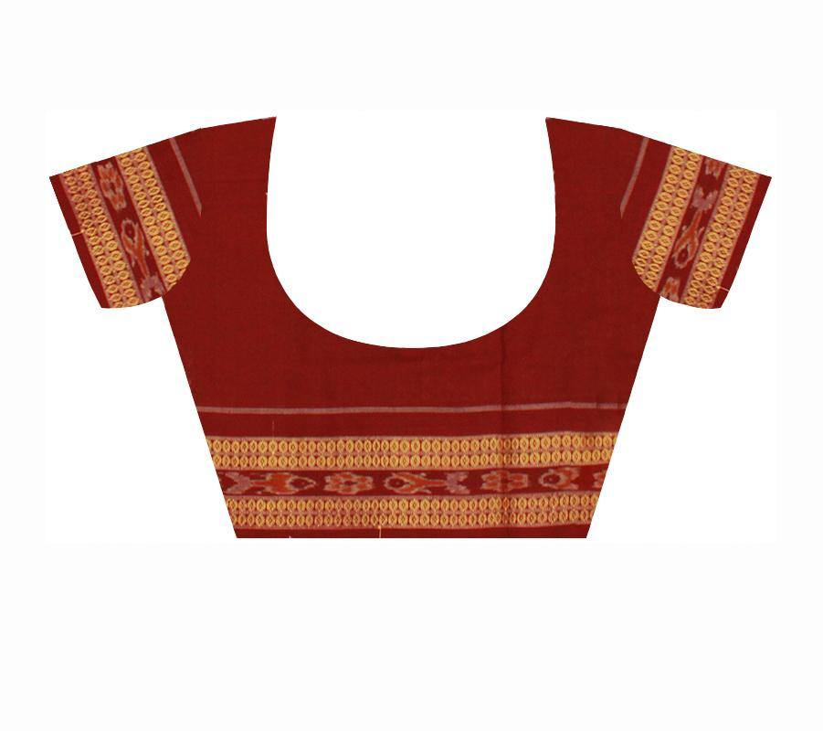 Exclusive Handwoven Sambalpuri Lining Bomkei pattern saree in Brown and Light Maroon color (with blouse piece) - Koshali Arts & Crafts Enterprise