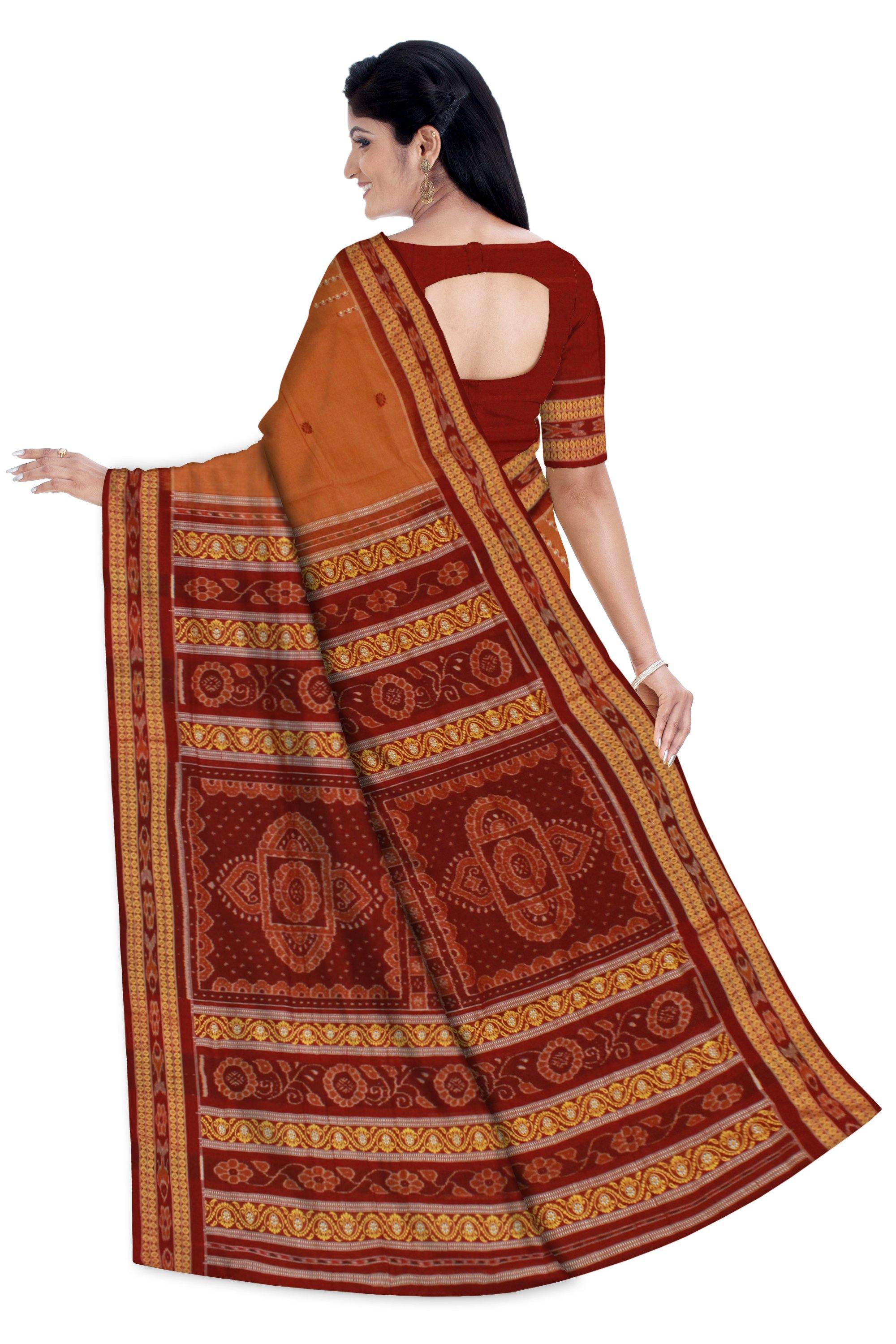 Exclusive Handwoven Sambalpuri Lining Bomkei pattern saree in Brown and Light Maroon color (with blouse piece) - Koshali Arts & Crafts Enterprise