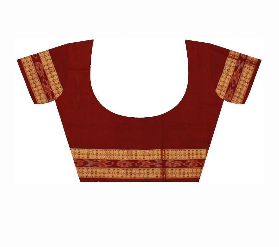 Sambalpuri Mayuri handwoven saree with Yellow & Maroon color print in body and mayuri design in pallu IKAT saree without blouse piece - Koshali Arts & Crafts Enterprise