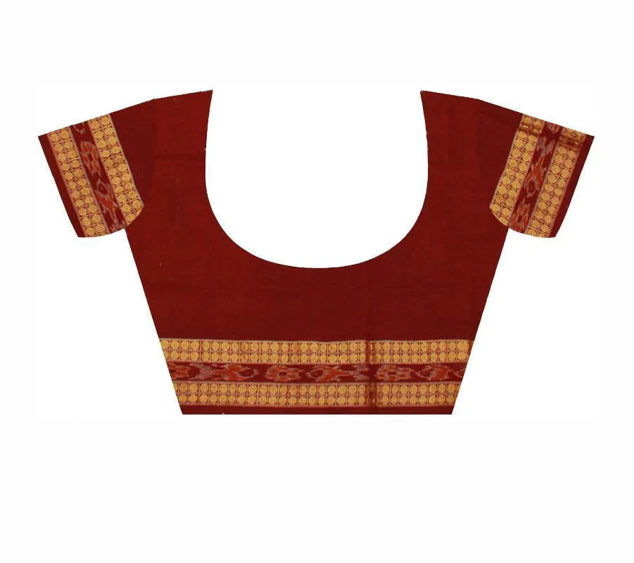 Sambalpuri Mayuri handwoven saree with Yellow & Maroon color print in body and mayuri design in pallu IKAT saree without blouse piece - Koshali Arts & Crafts Enterprise