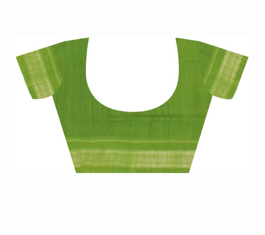 Exclusive Sambalpuri Handwoven Saree in Box pattern with green and violet color. (with blouse piece) - Koshali Arts & Crafts Enterprise