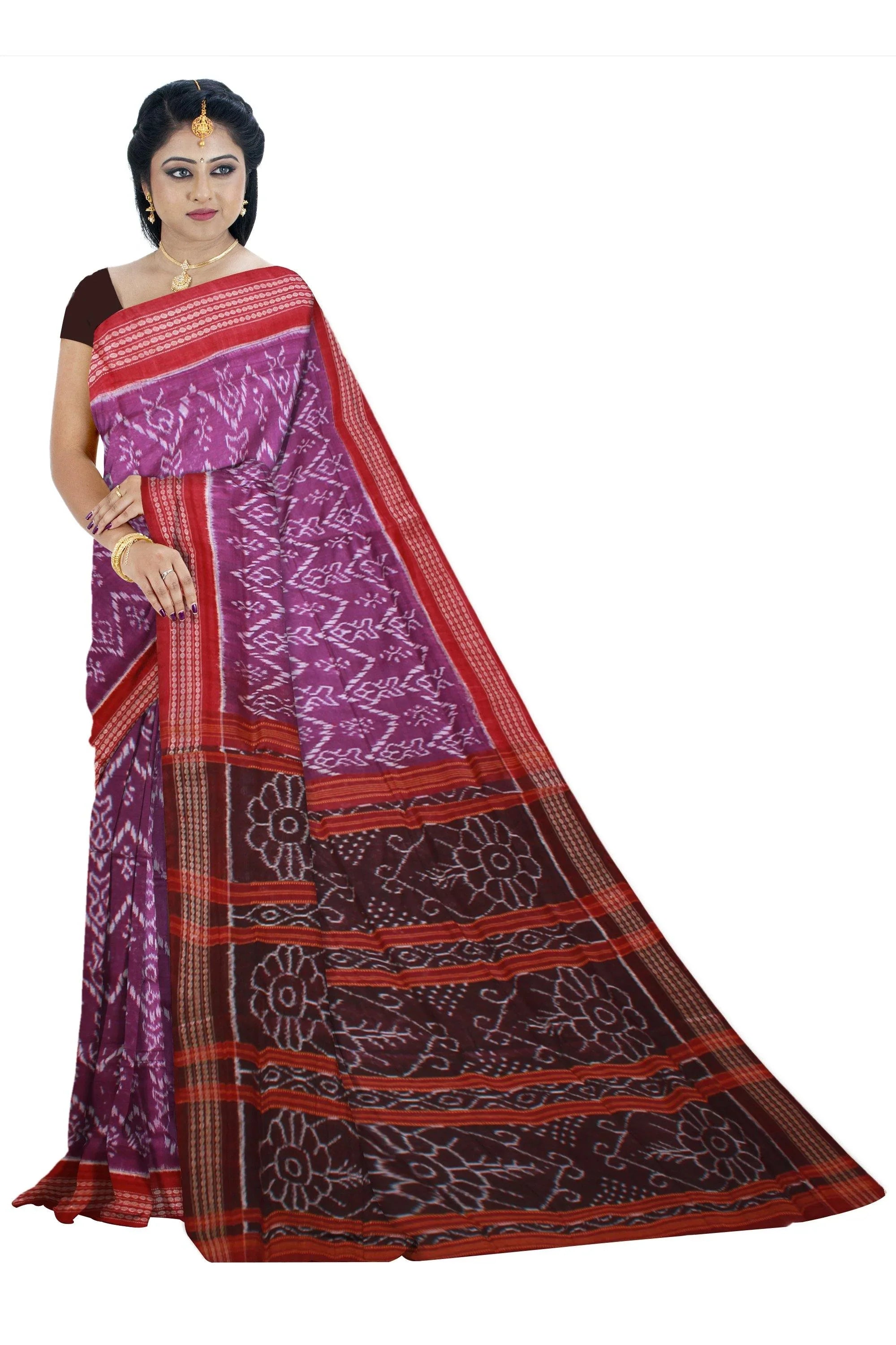 Exclusive Sambalpuri saree with Fish Pattern and Purple color in body and Black in pallu - Koshali Arts & Crafts Enterprise