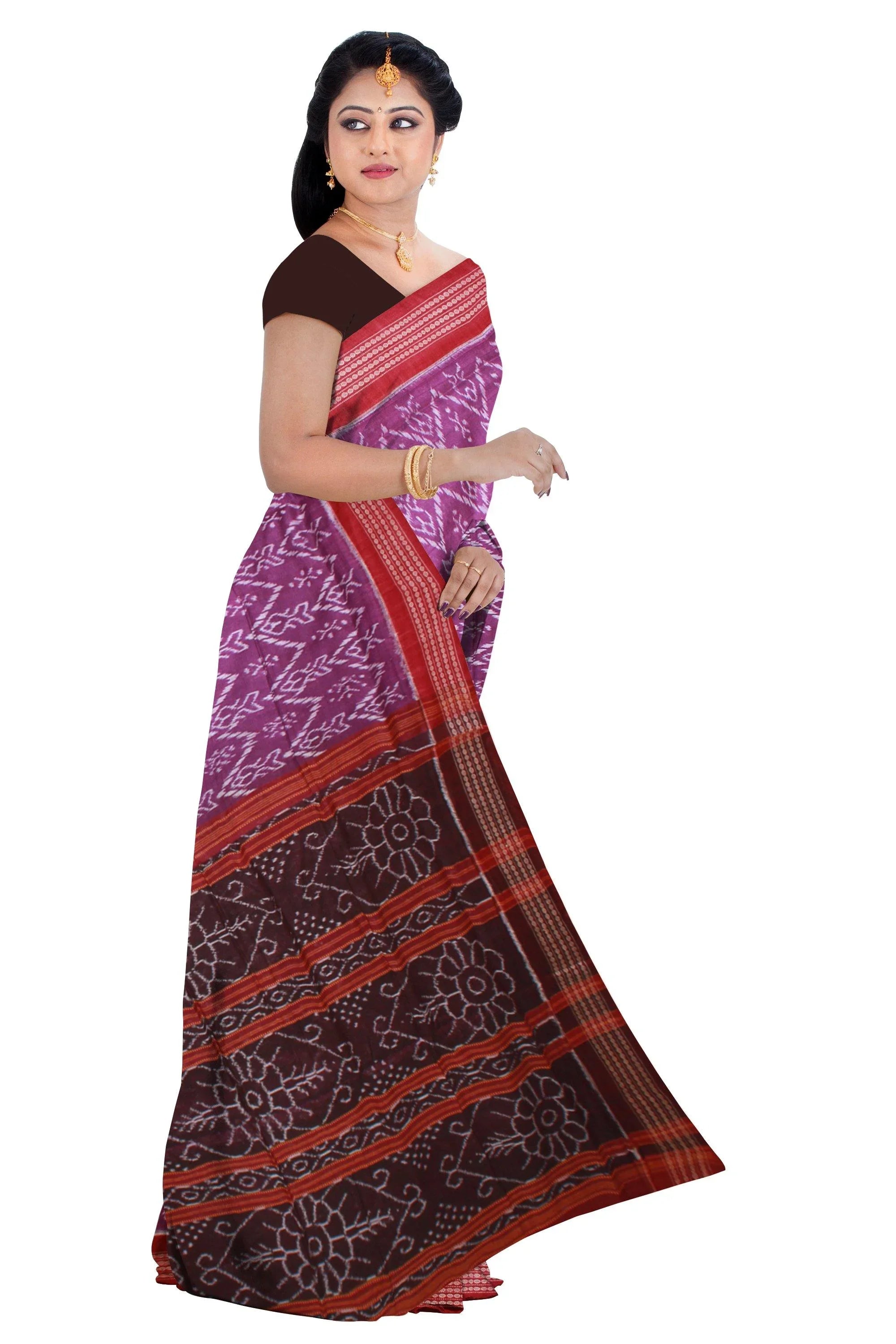 Exclusive Sambalpuri saree with Fish Pattern and Purple color in body and Black in pallu - Koshali Arts & Crafts Enterprise