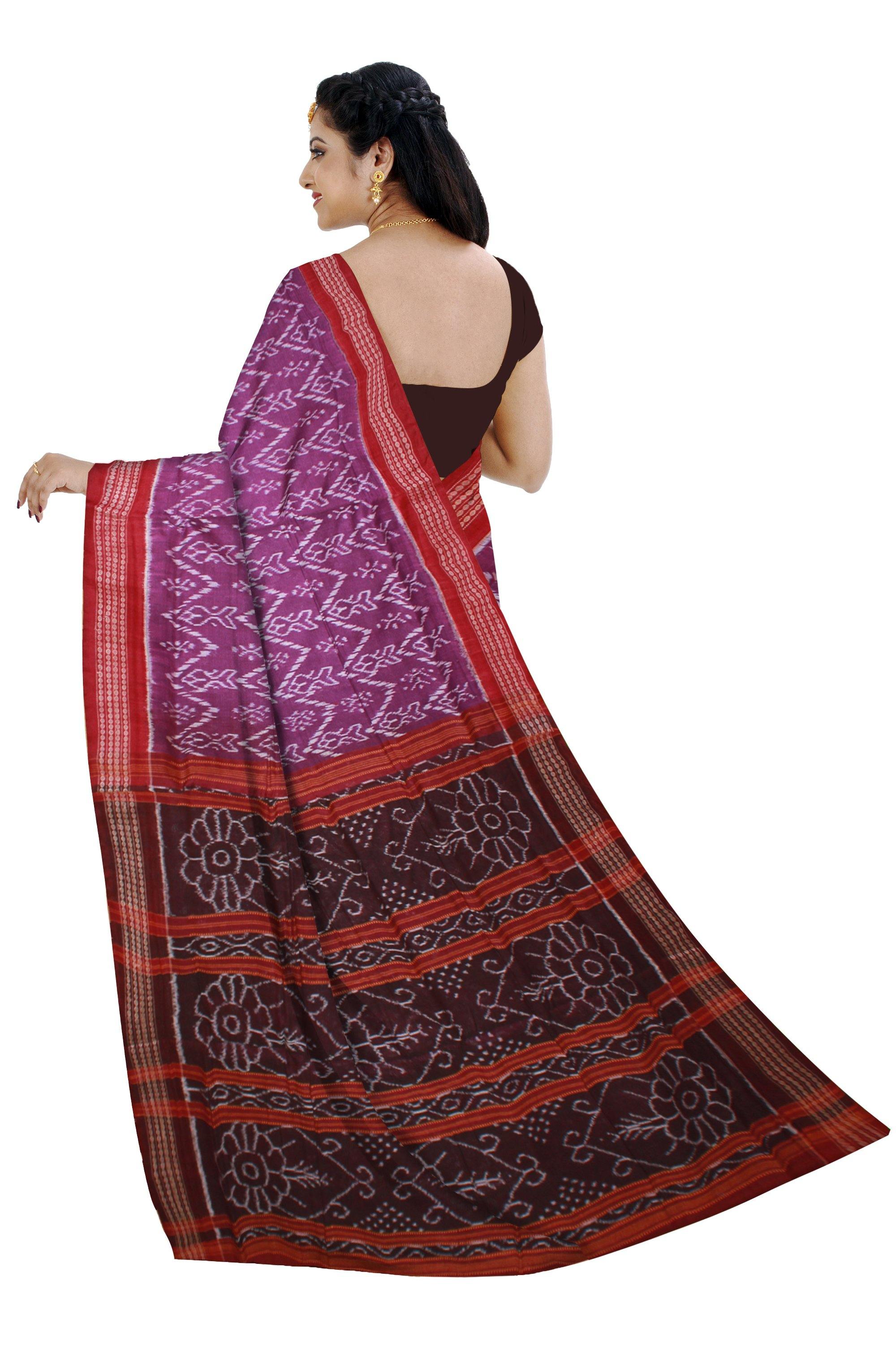 Exclusive Sambalpuri saree with Fish Pattern and Purple color in body and Black in pallu - Koshali Arts & Crafts Enterprise