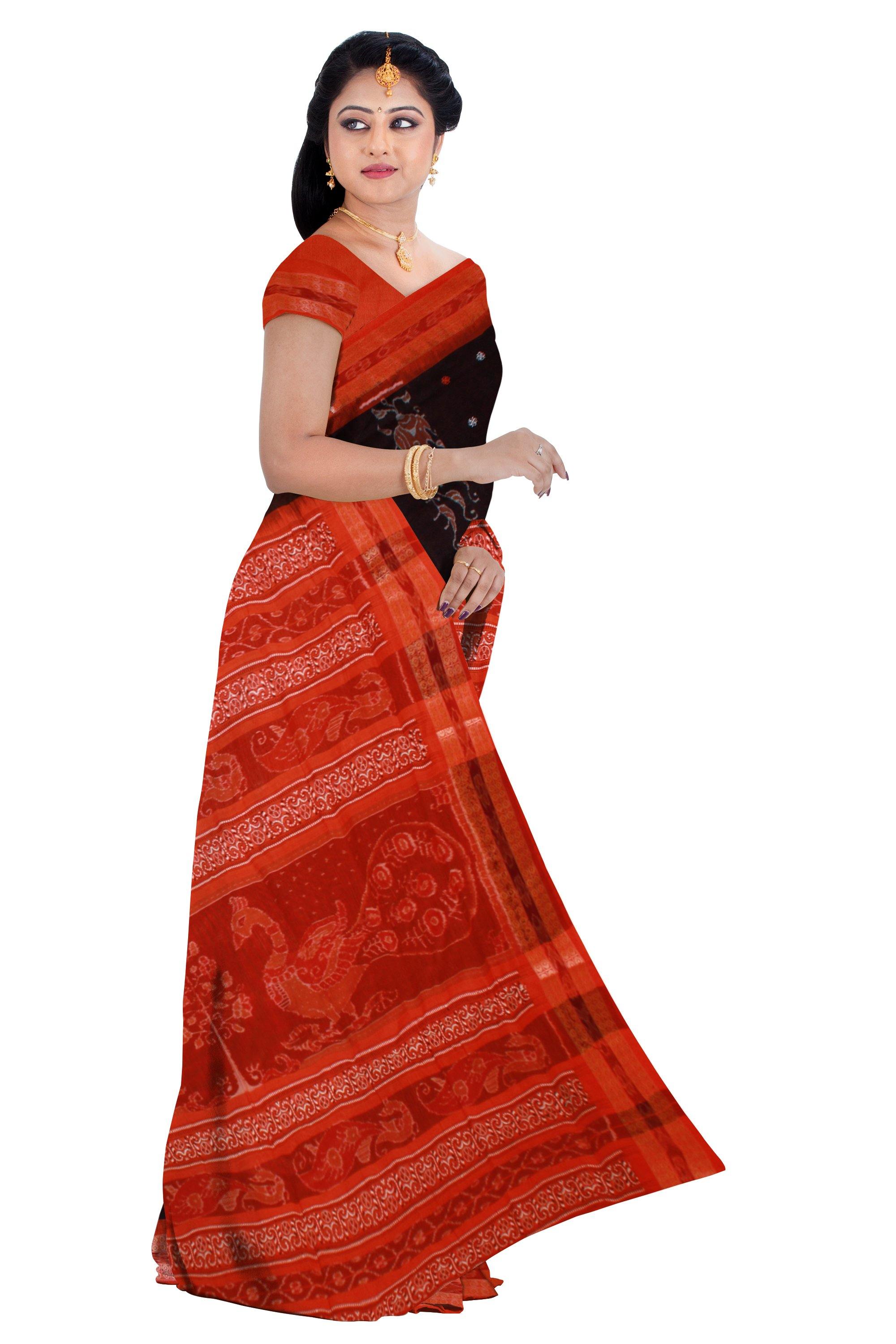 Exclusive Mayuri design Sambalpuri Handwoven Traditional Saree In brown color (With blouse Piece) - Koshali Arts & Crafts Enterprise