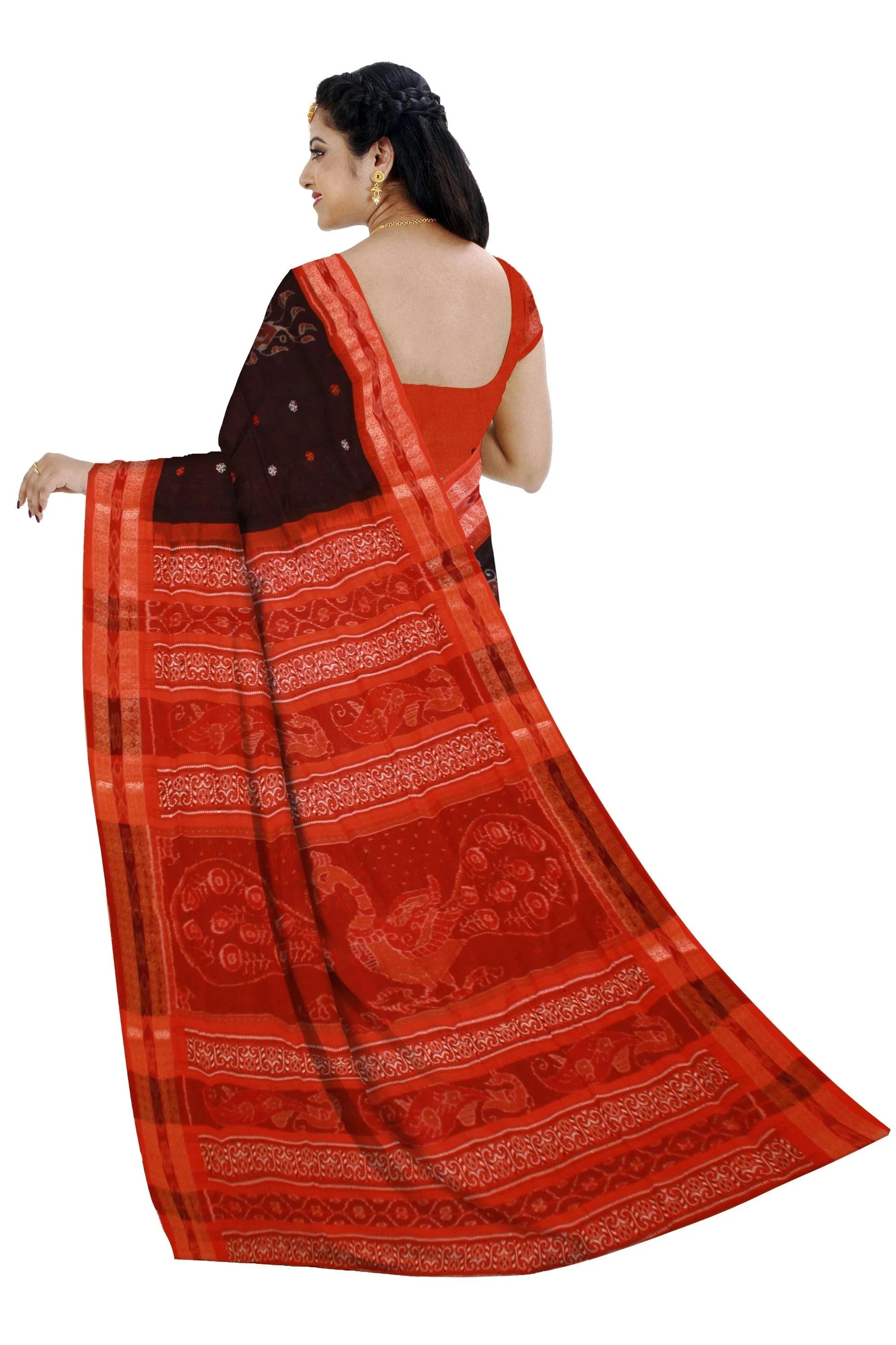 Exclusive Mayuri design Sambalpuri Handwoven Traditional Saree In brown color (With blouse Piece) - Koshali Arts & Crafts Enterprise