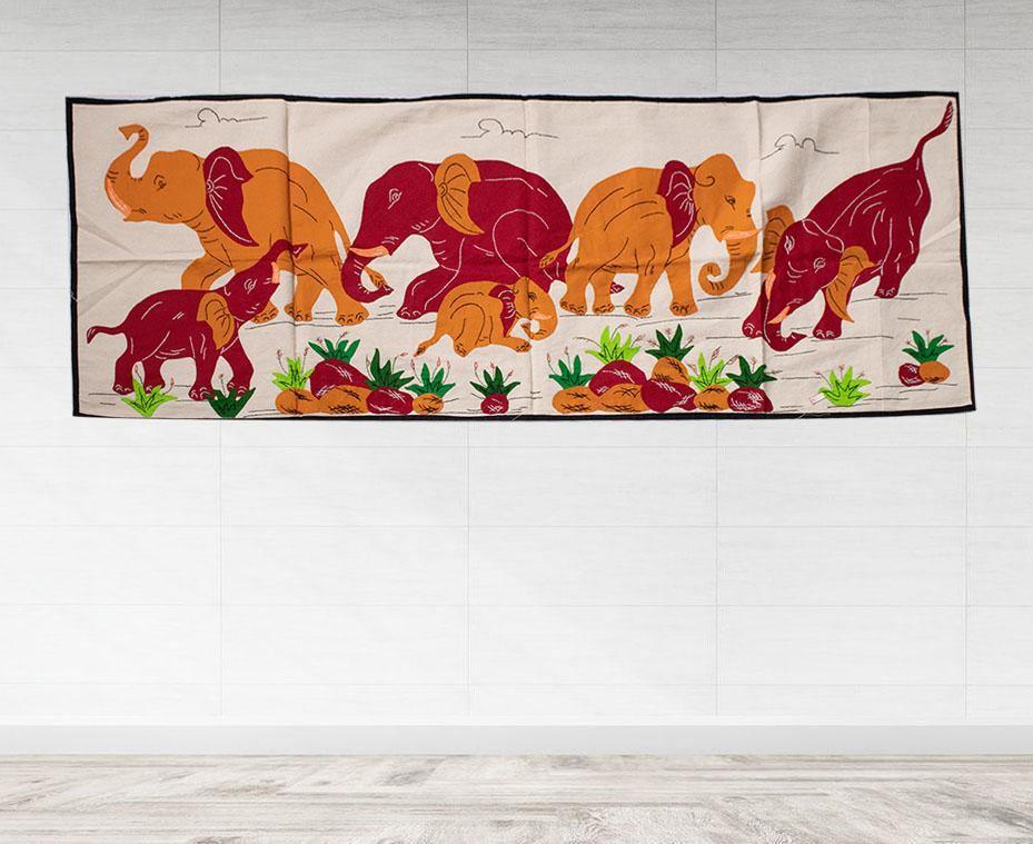 Beautiful Elephants Art Handcrafted Pipili Applique Work Chandua Wall Hanging Home Decor - Koshali Arts & Crafts Enterprise