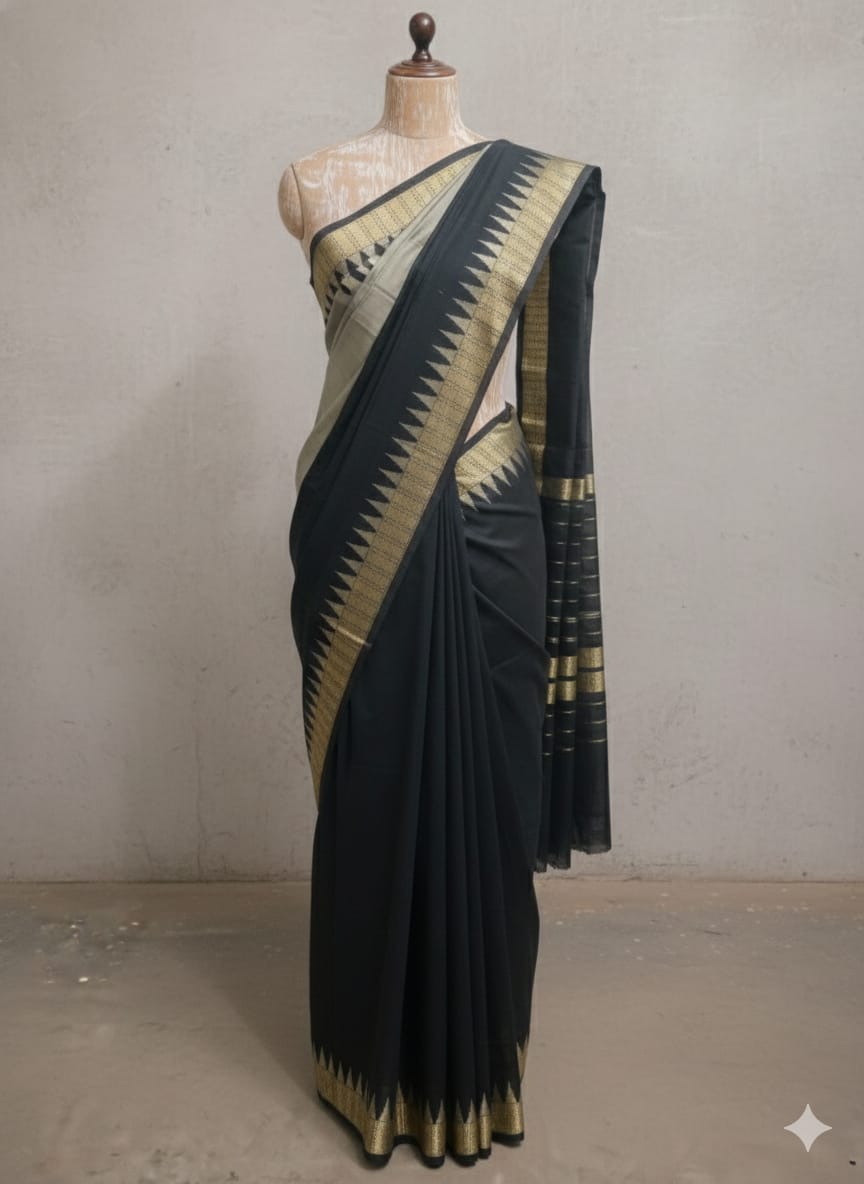Classic Black & Gold Sambalpuri Saree