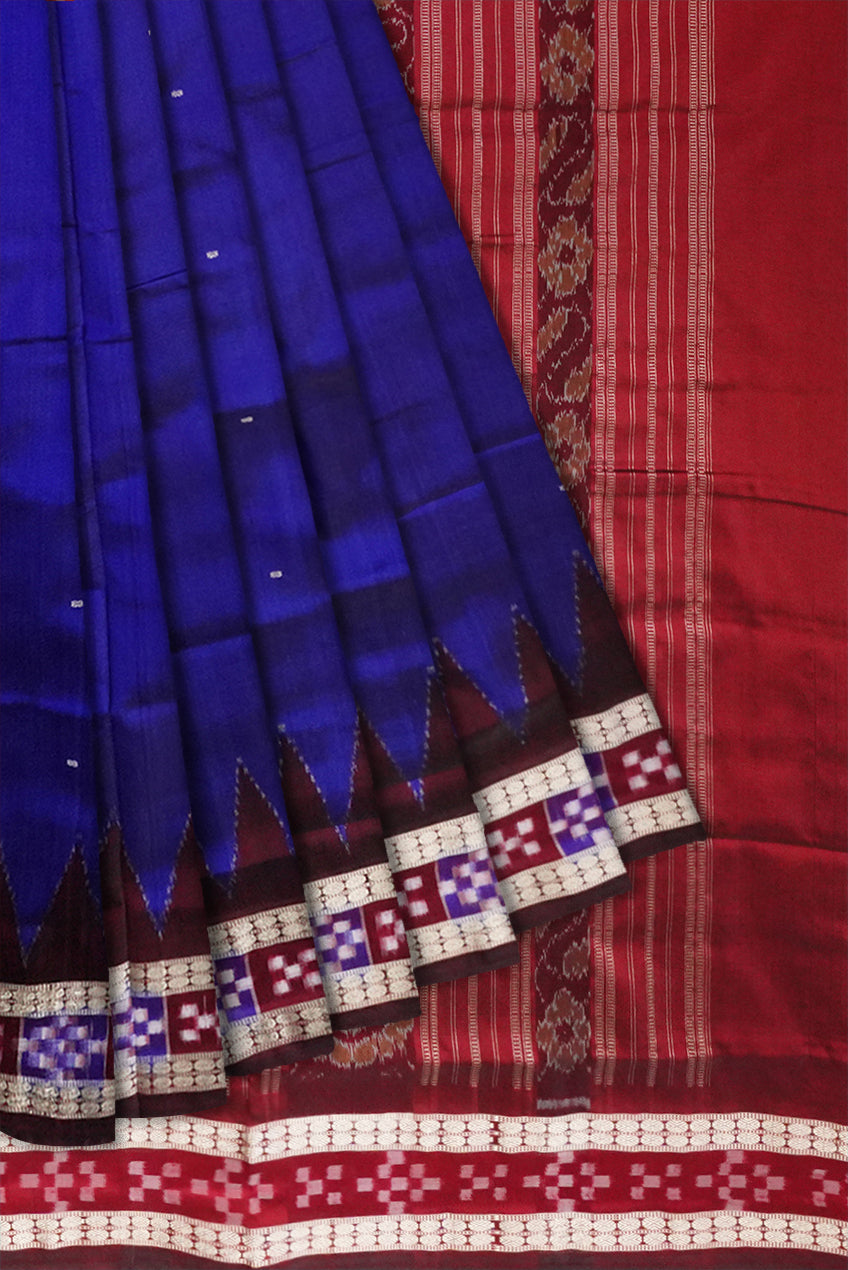 Blue and Maroon color Sambalpuri dhadi pasapali pata saree. - Koshali Arts & Crafts Enterprise