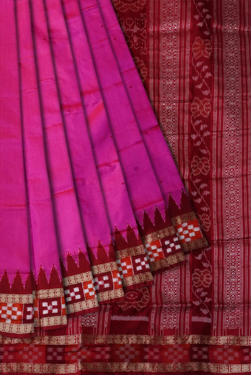 Light-pink and Maroon color pasapali border Sambalpuri pata saree. - Koshali Arts & Crafts Enterprise