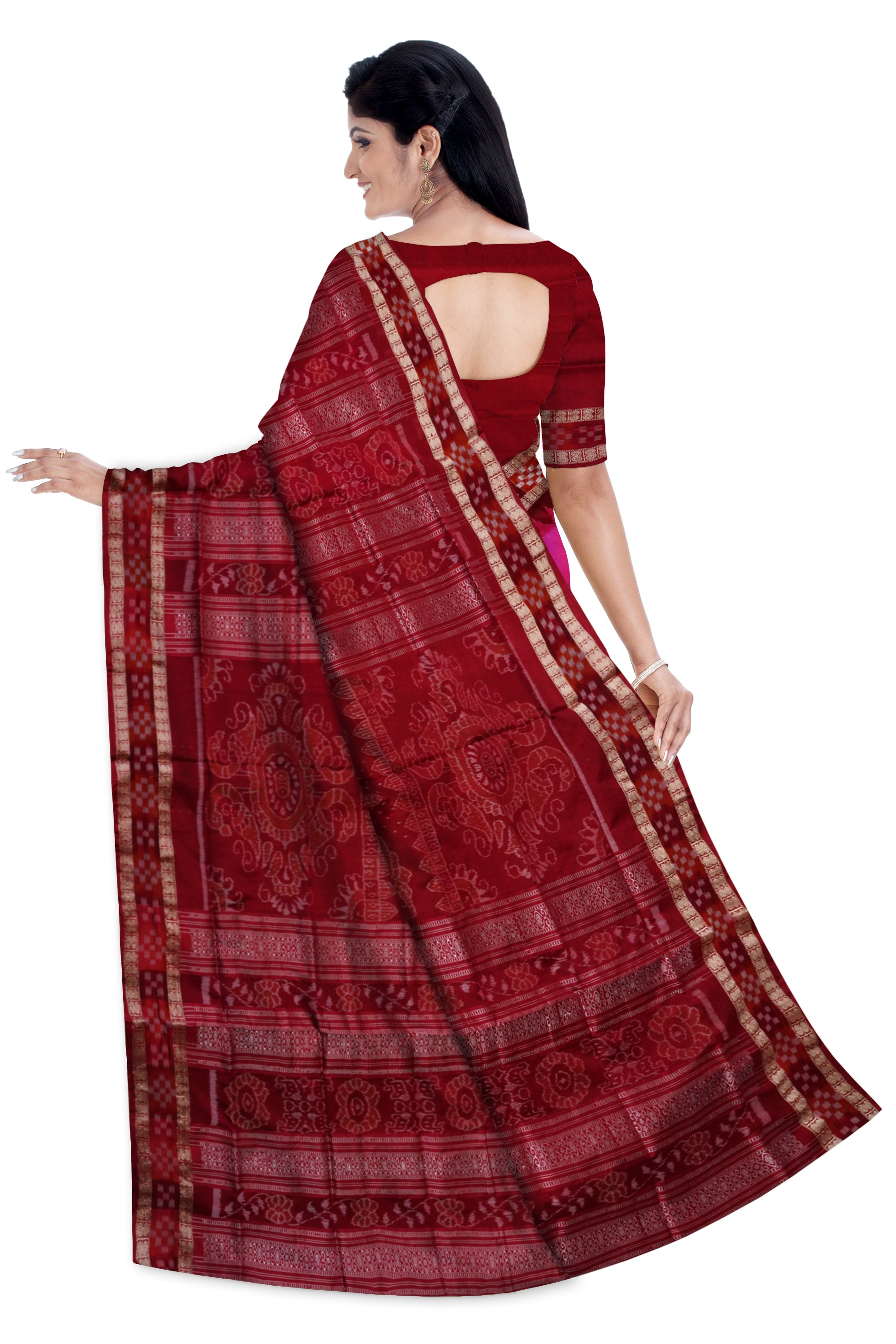 Light-pink and Maroon color pasapali border Sambalpuri pata saree. - Koshali Arts & Crafts Enterprise