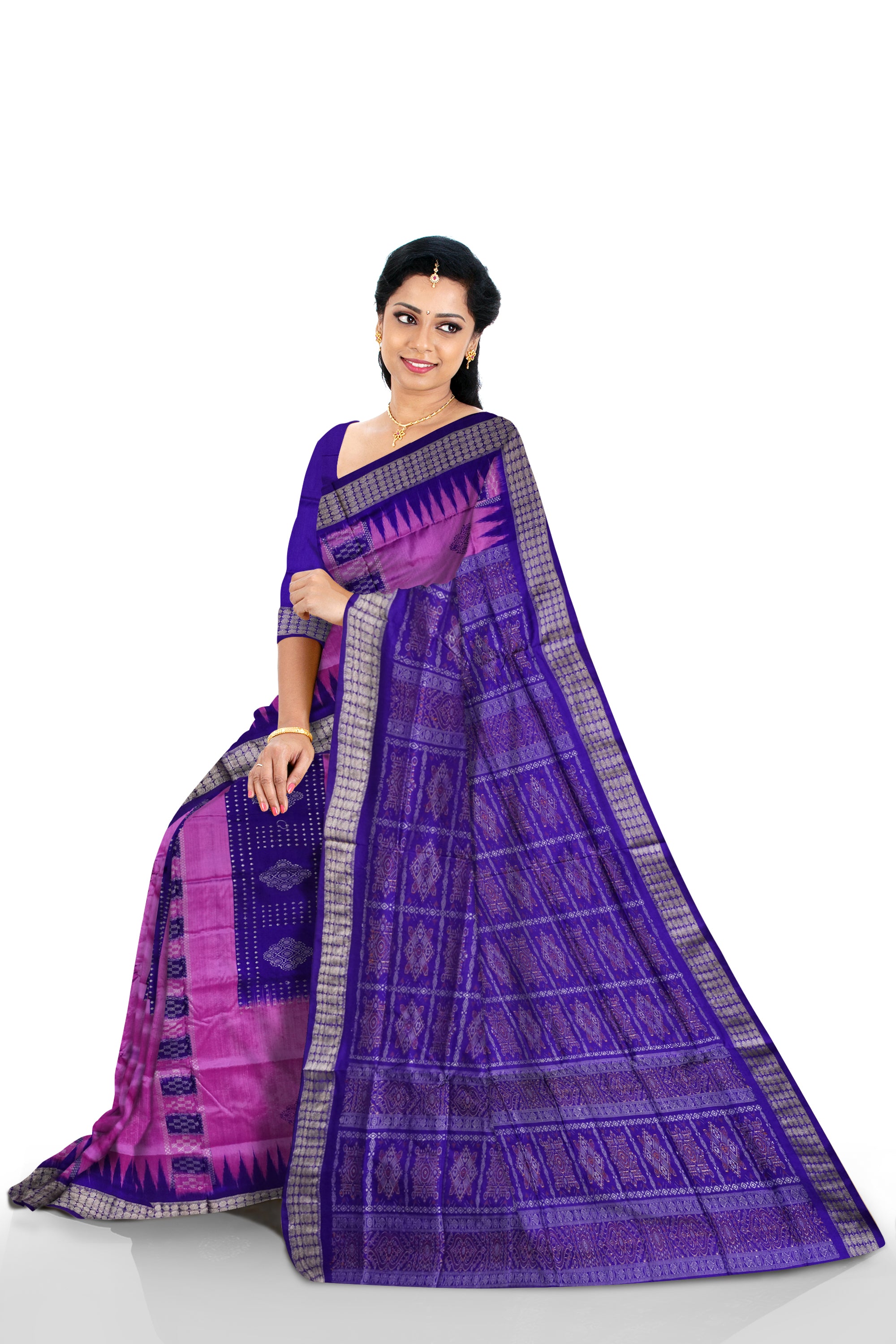 Pink and Violet color sambalpuri chandua pata saree. - Koshali Arts & Crafts Enterprise