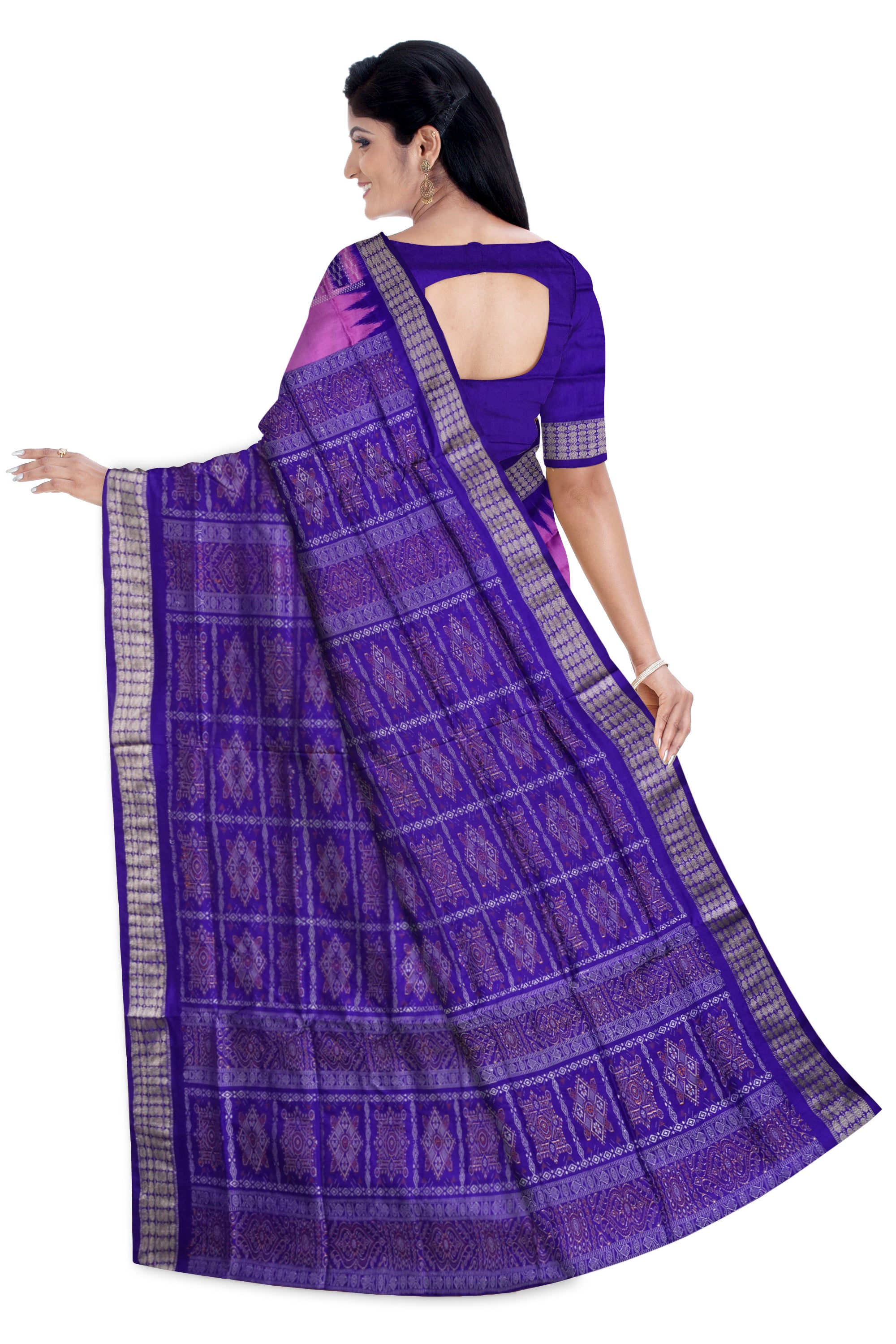 Pink and Violet color sambalpuri chandua pata saree. - Koshali Arts & Crafts Enterprise