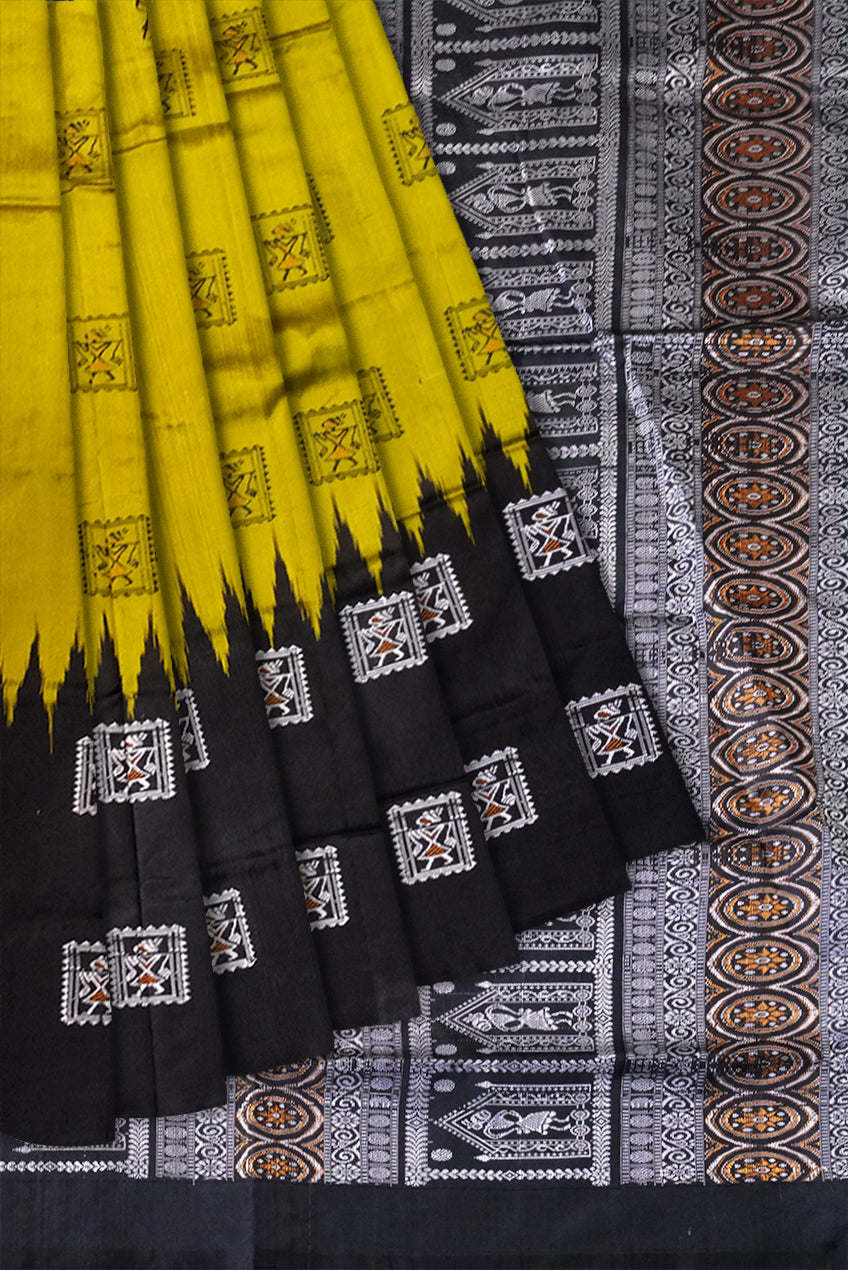 Small boxes terracotta with kumbha border pata saree in yellow and black color. - Koshali Arts & Crafts Enterprise