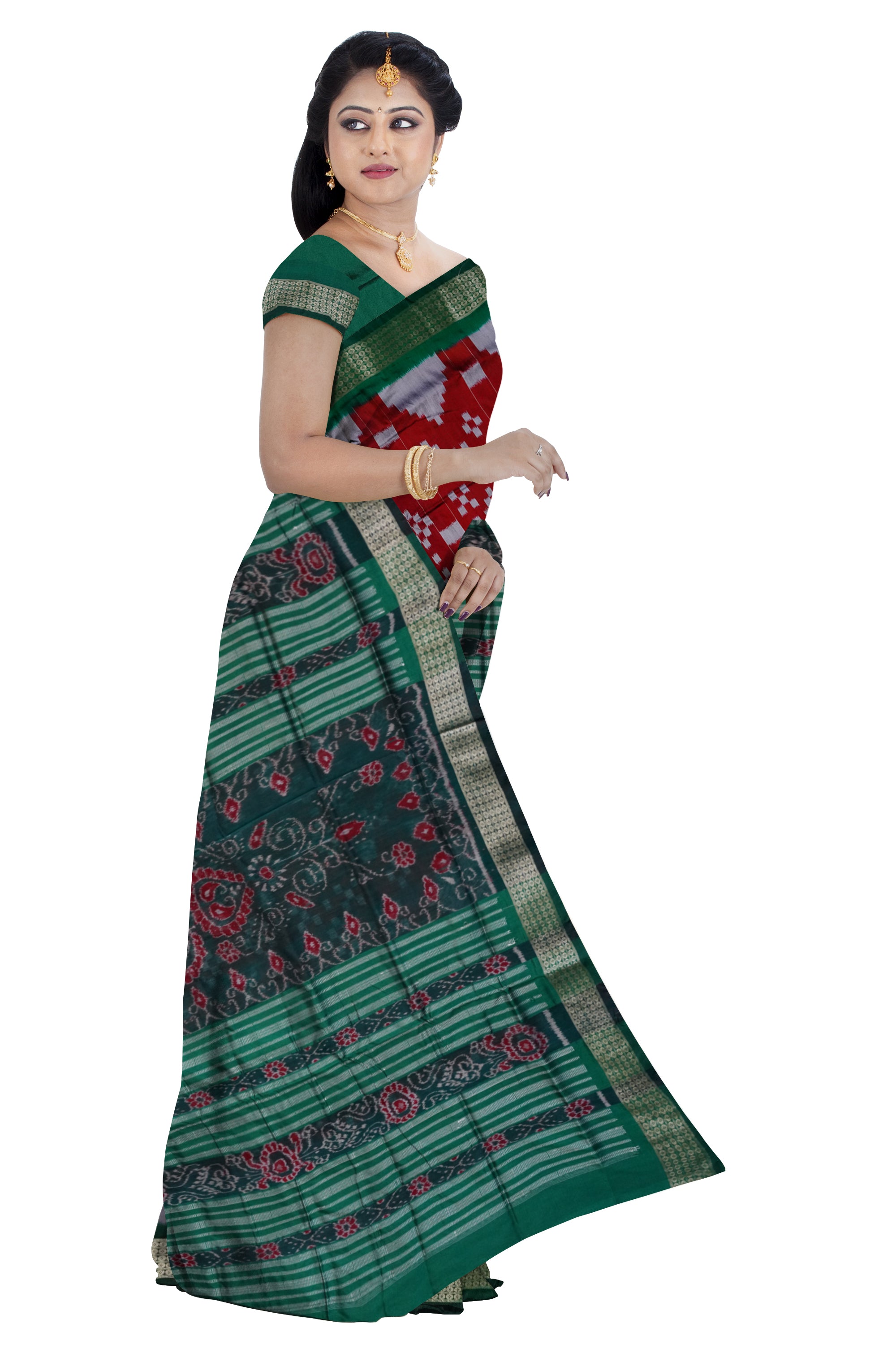 Whole body pasapali pattern sapta pata saree in Maroon and Green color. - Koshali Arts & Crafts Enterprise