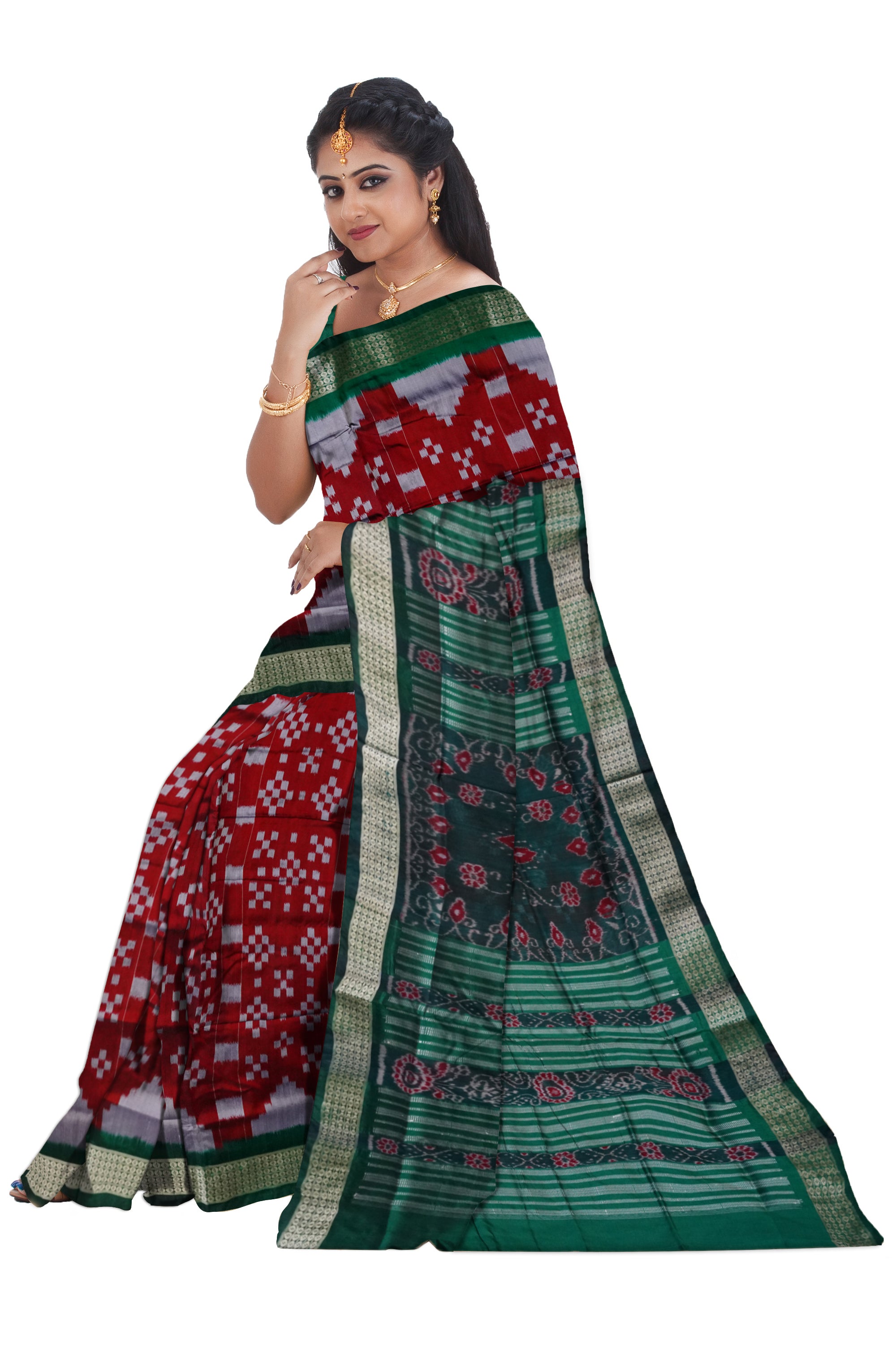 Whole body pasapali pattern sapta pata saree in Maroon and Green color. - Koshali Arts & Crafts Enterprise