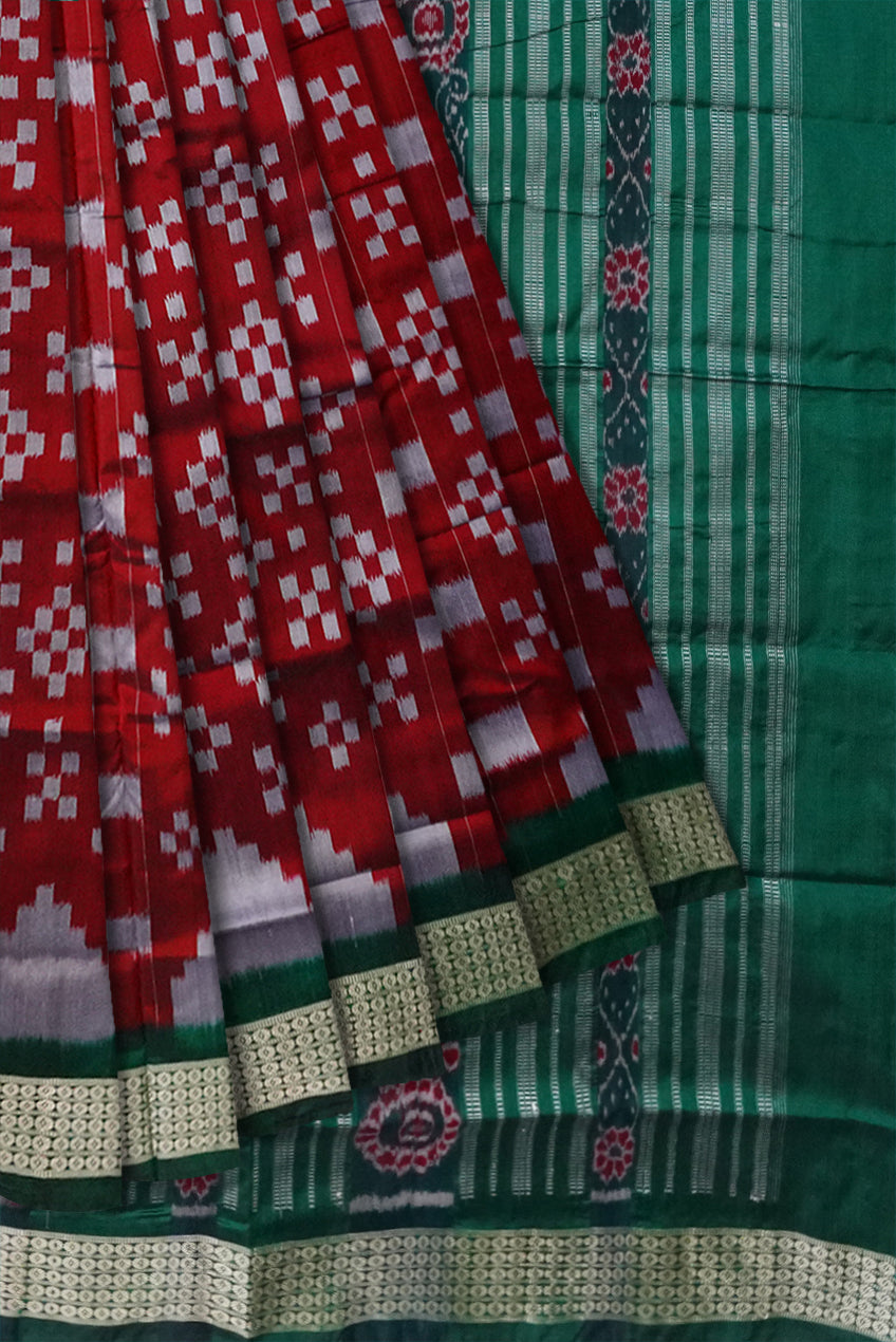 Whole body pasapali pattern sapta pata saree in Maroon and Green color. - Koshali Arts & Crafts Enterprise