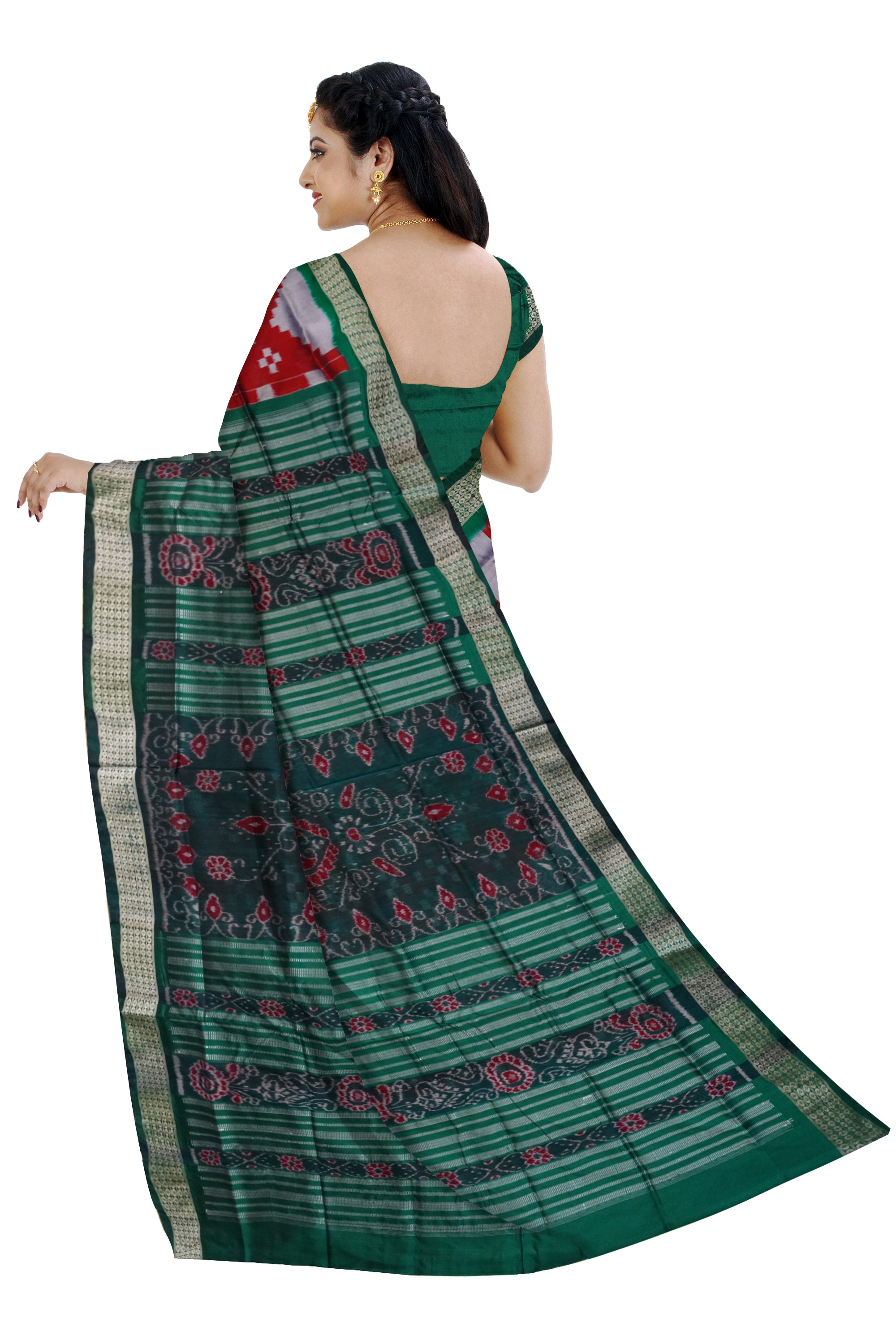 Whole body pasapali pattern sapta pata saree in Maroon and Green color. - Koshali Arts & Crafts Enterprise