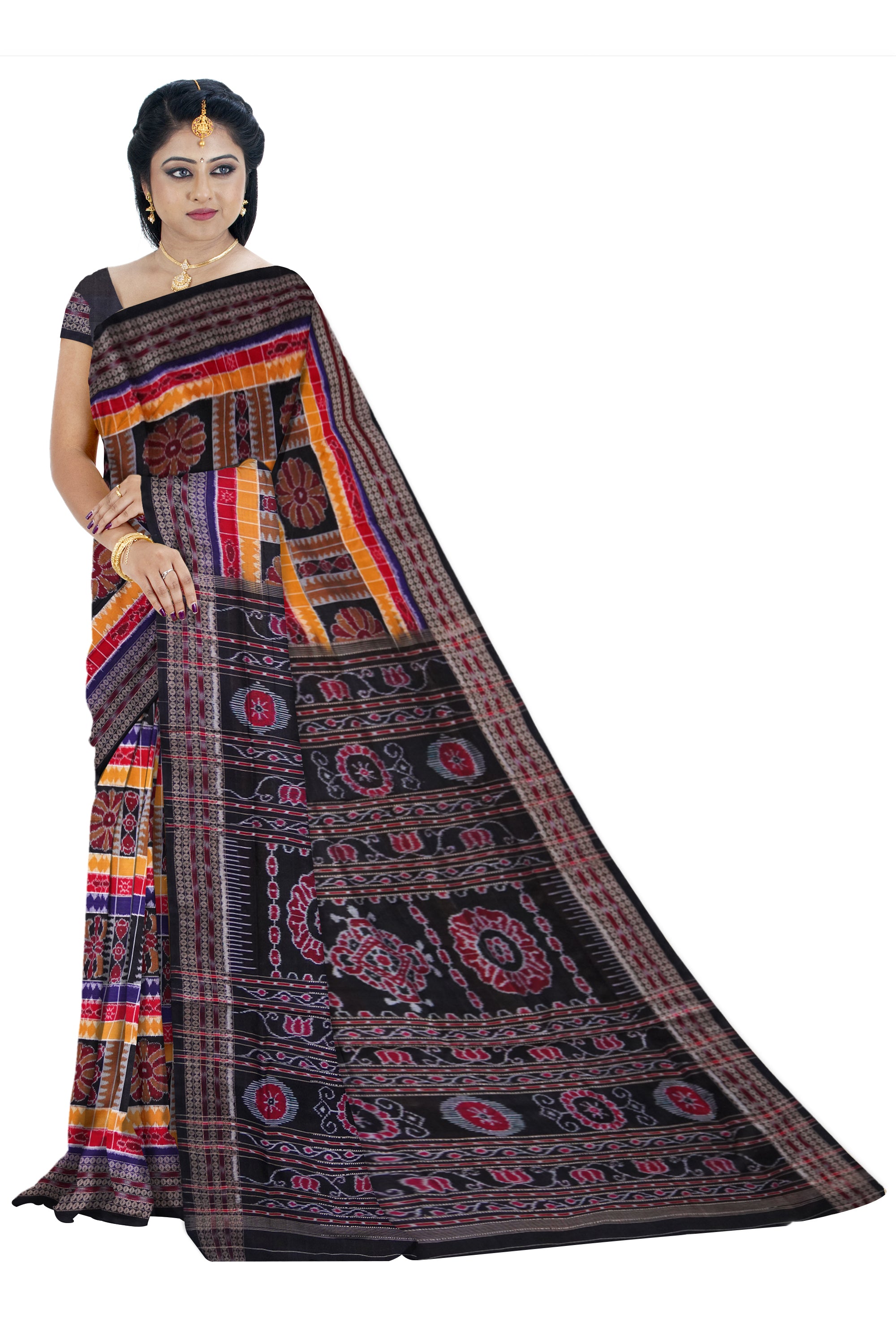 Uttkala laxmi pure sambalpuri cotton saree in 3D colour with black colour pallu. - Koshali Arts & Crafts Enterprise