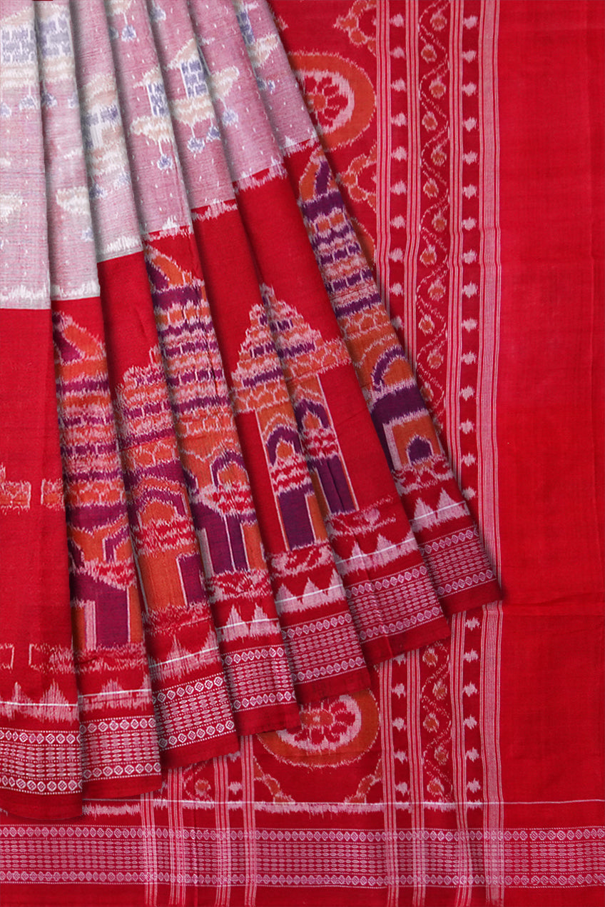 Konark desiged on whole body in Red and white colour, pallu design is based on traditional flower pattern cotton saree. - Koshali Arts & Crafts Enterprise