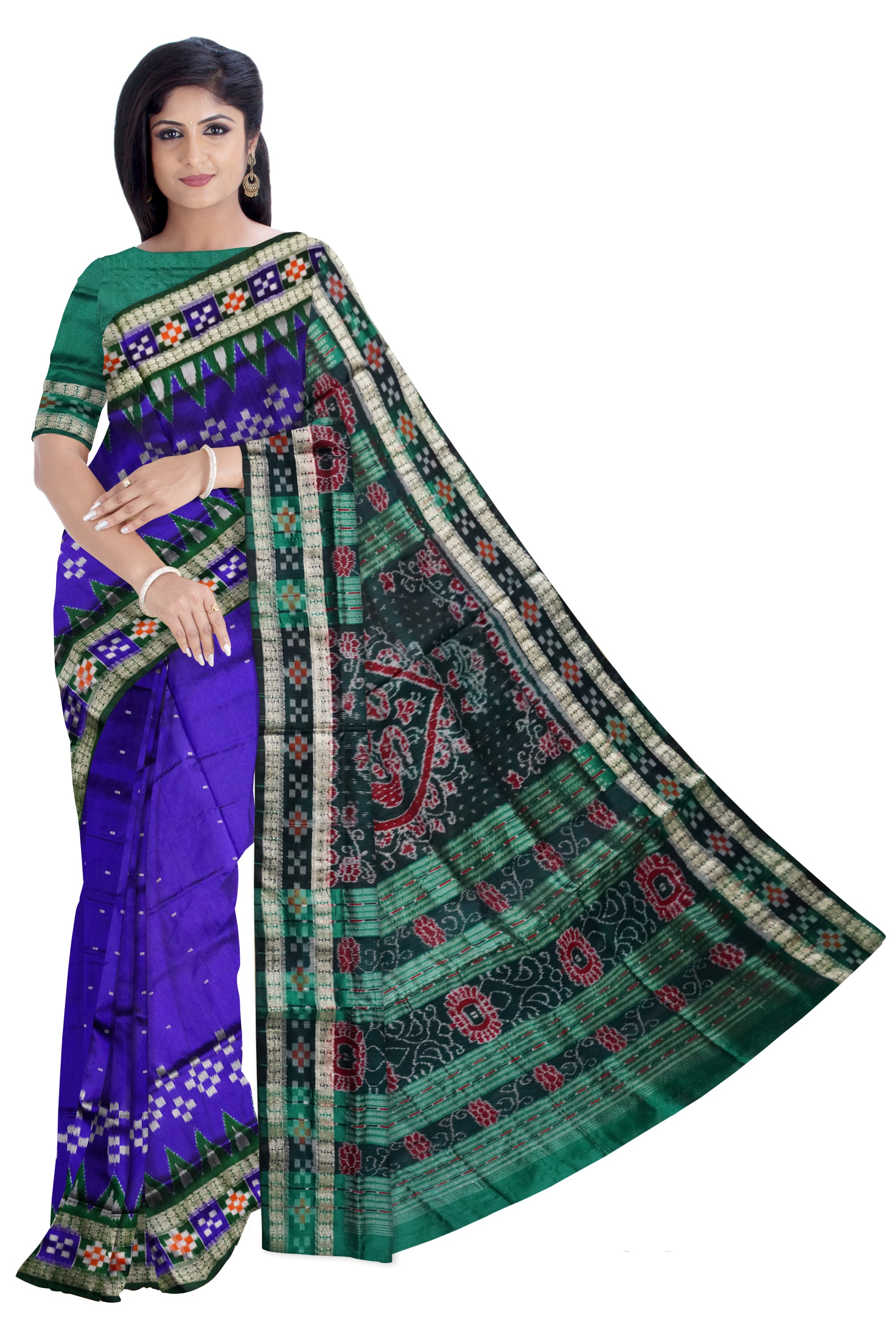 Traditional dhadi pasapali pattern pata saree in Purple & Green color . - Koshali Arts & Crafts Enterprise