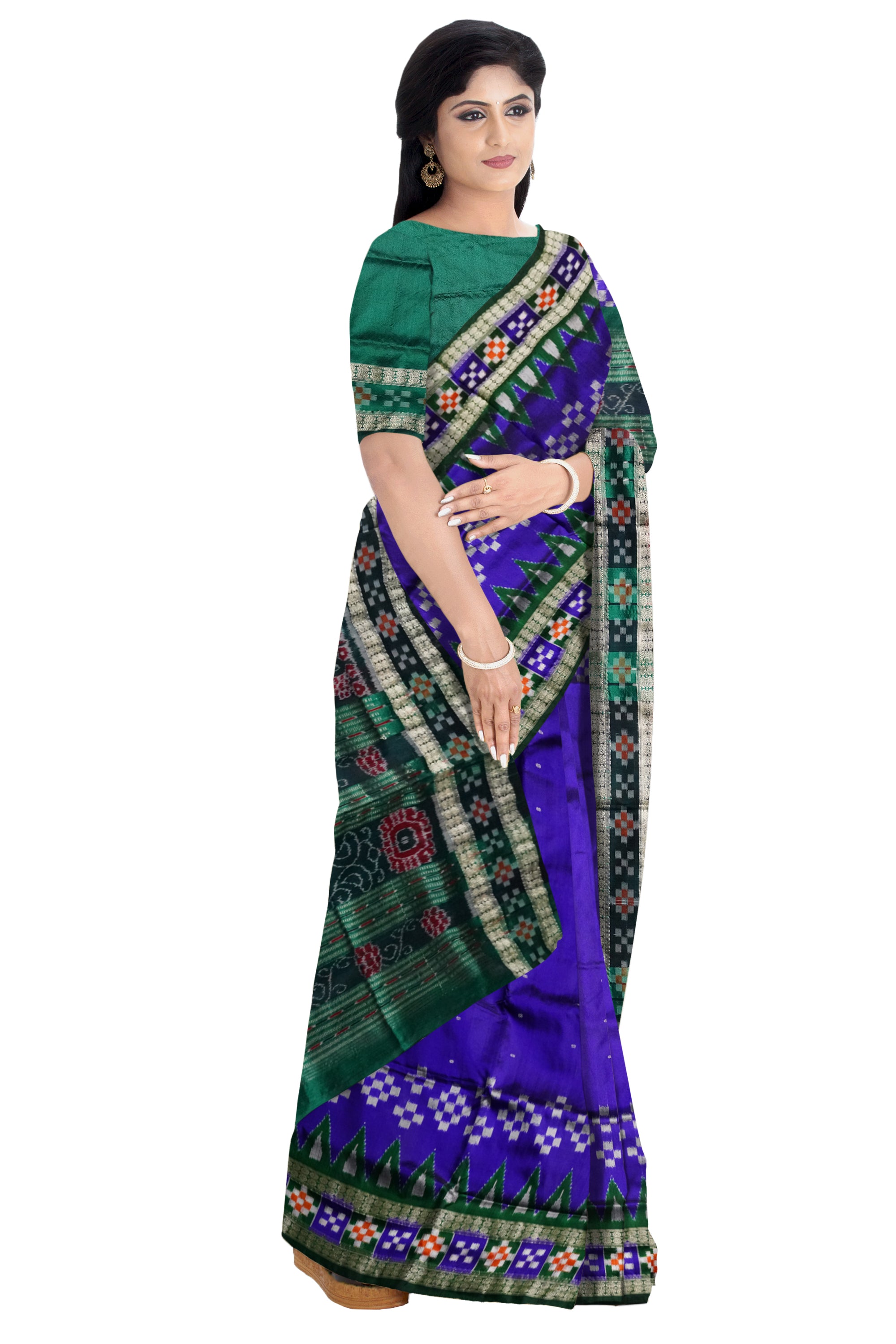 Traditional dhadi pasapali pattern pata saree in Purple & Green color . - Koshali Arts & Crafts Enterprise