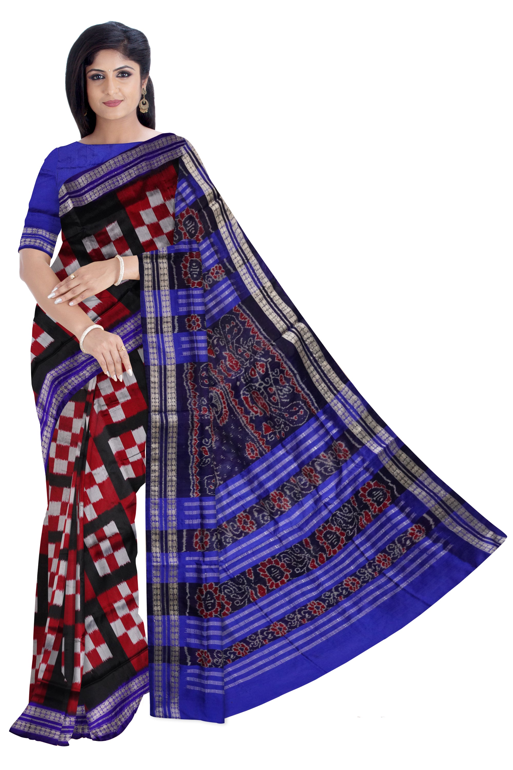 Maroon, Black & Purple color 5kuthi pasapali pata saree. - Koshali Arts & Crafts Enterprise