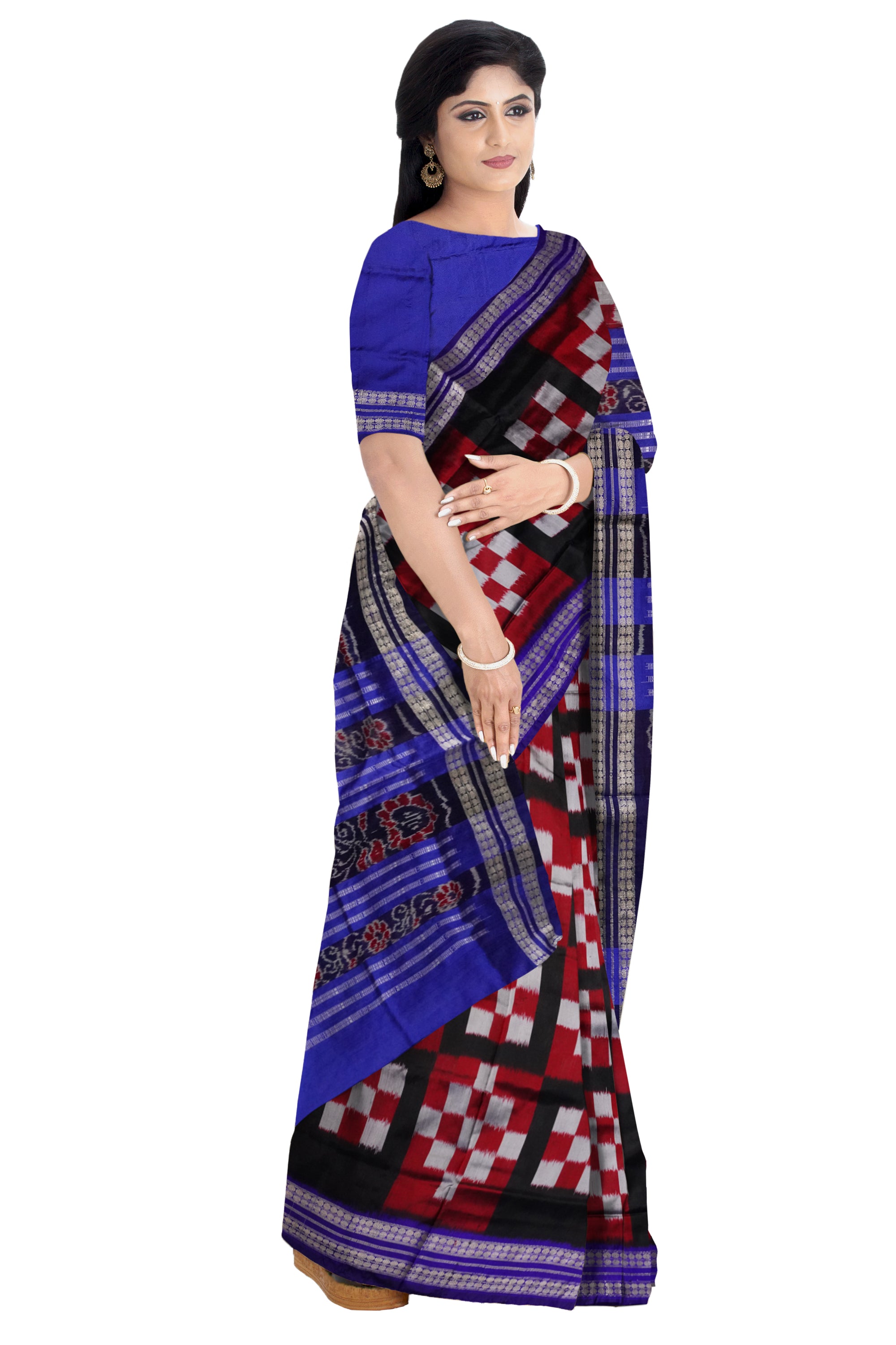 Maroon, Black & Purple color 5kuthi pasapali pata saree. - Koshali Arts & Crafts Enterprise